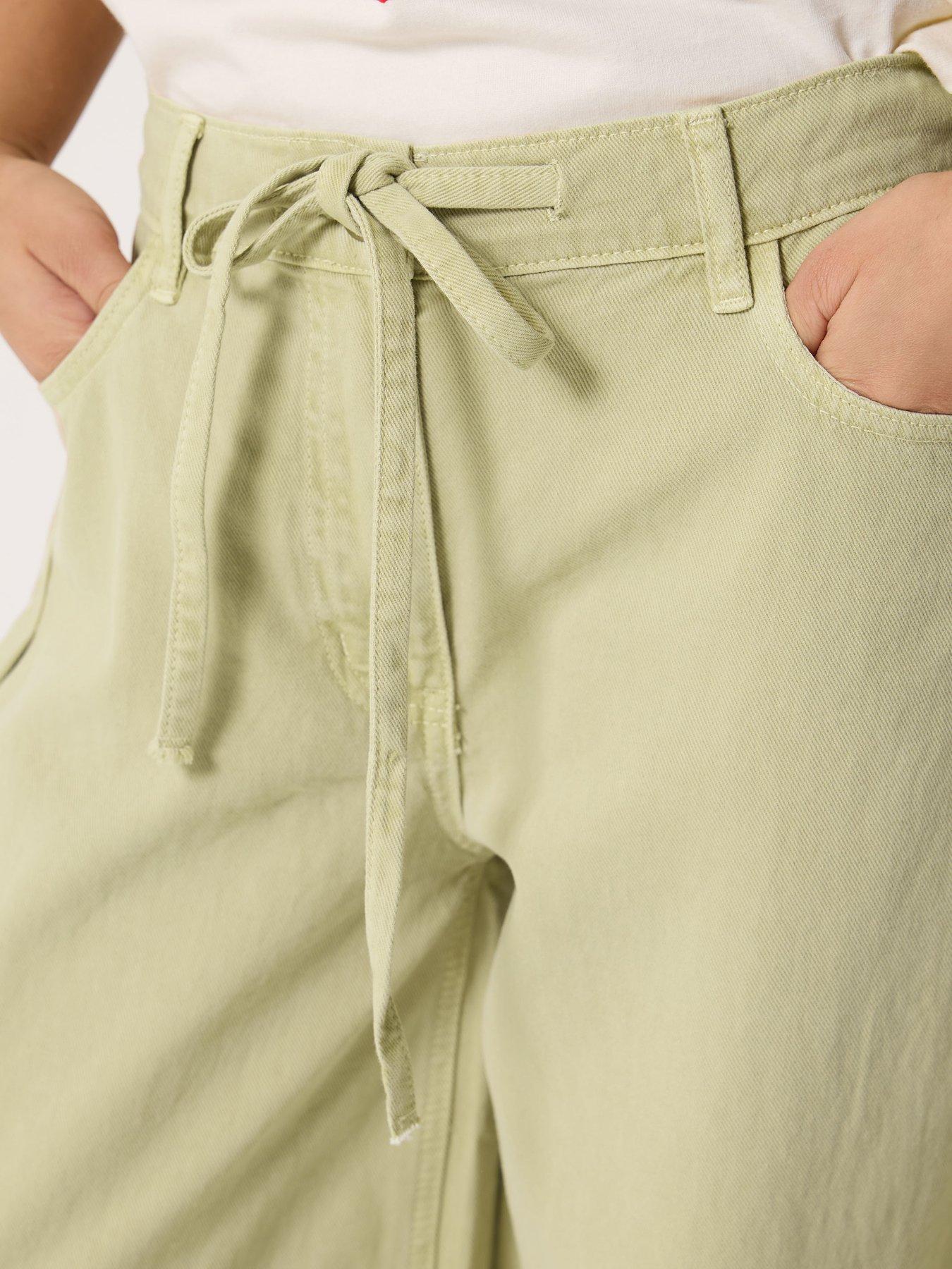 Image 4 of 5 of PixieGirl Petite Tie Waist Wide Leg Jean - Green