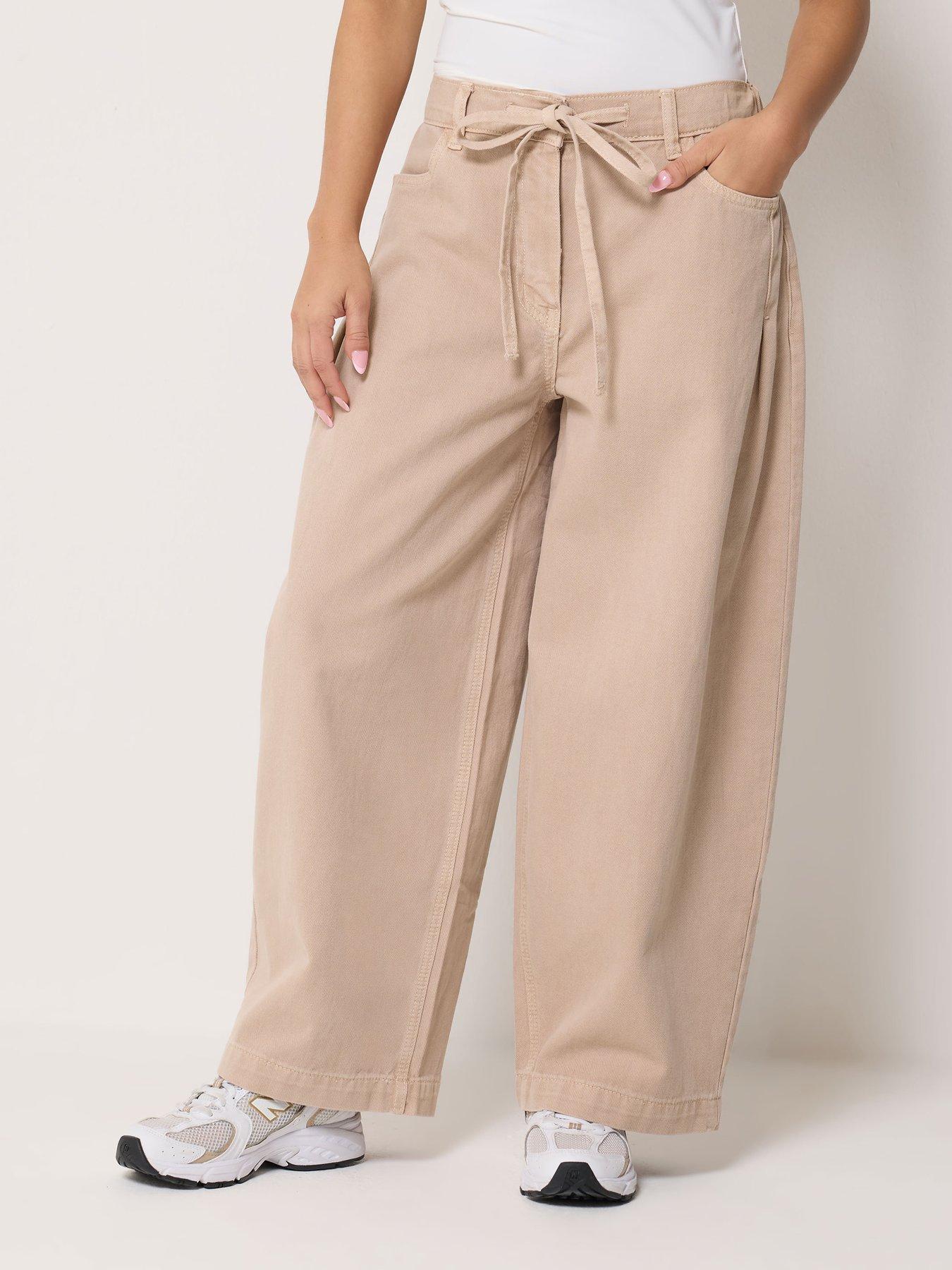 PixieGirl Petite Tie Waist Wide Leg Jean - Pink