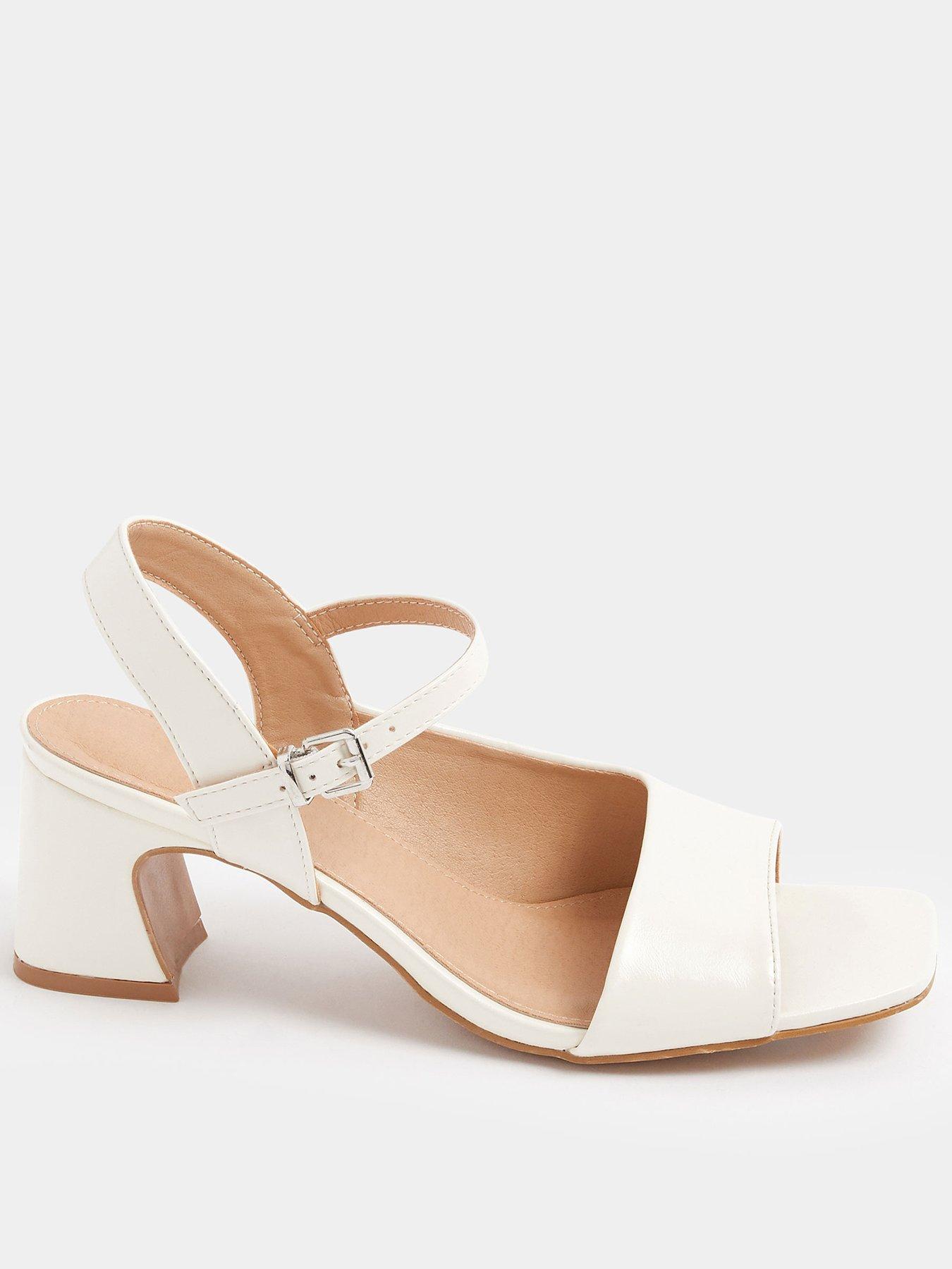 Image 2 of 4 of Long Tall Sally Asymmetric Swoosh Block Heels - White