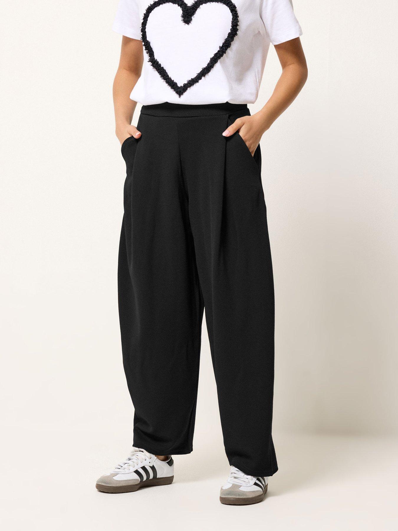 Image 1 of 5 of PixieGirl Petite Textured Barrel Trousers - Black