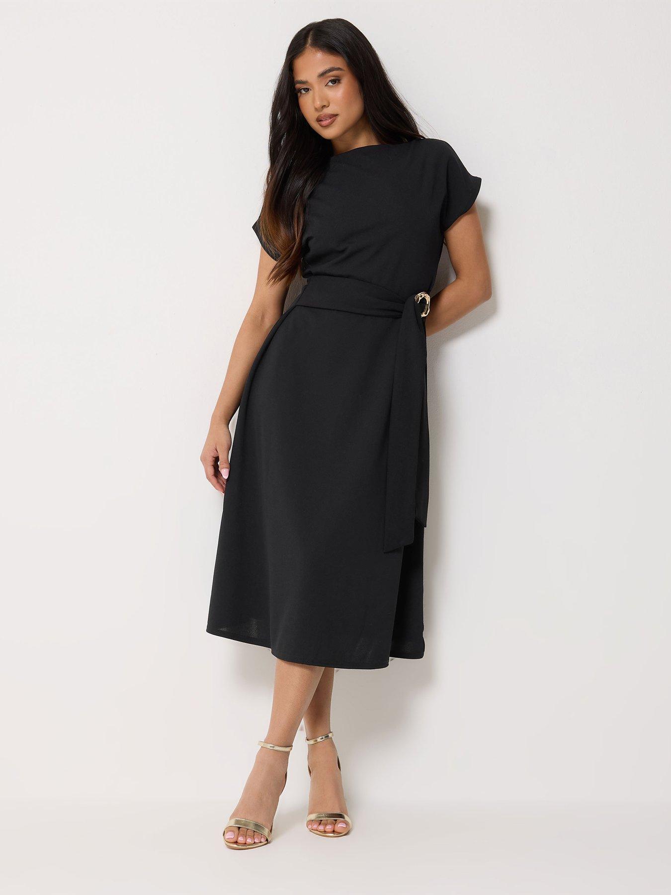 Image 1 of 5 of PixieGirl Petite Buckle Belt Midaxi Dress