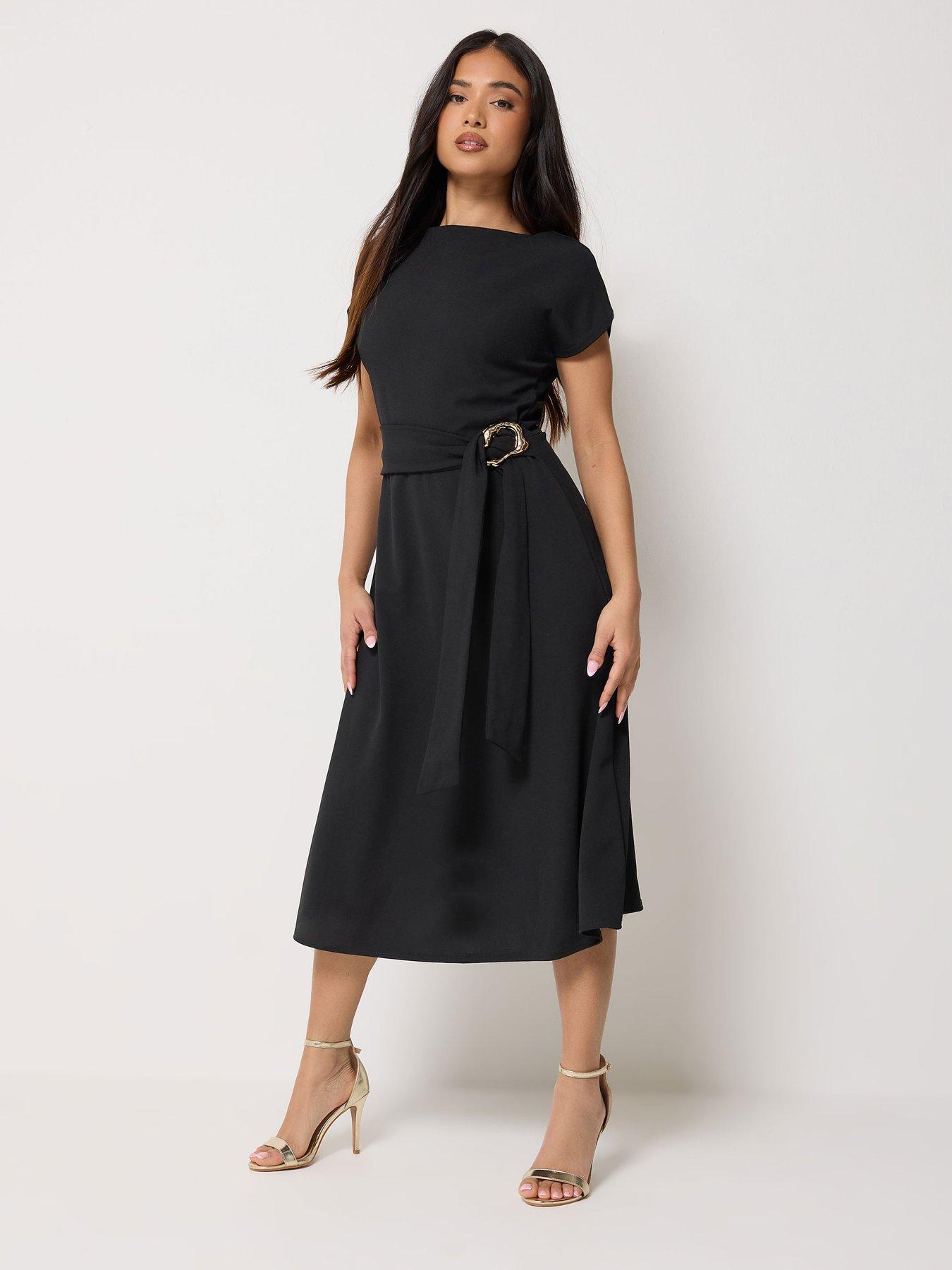 Image 3 of 5 of PixieGirl Petite Buckle Belt Midaxi Dress