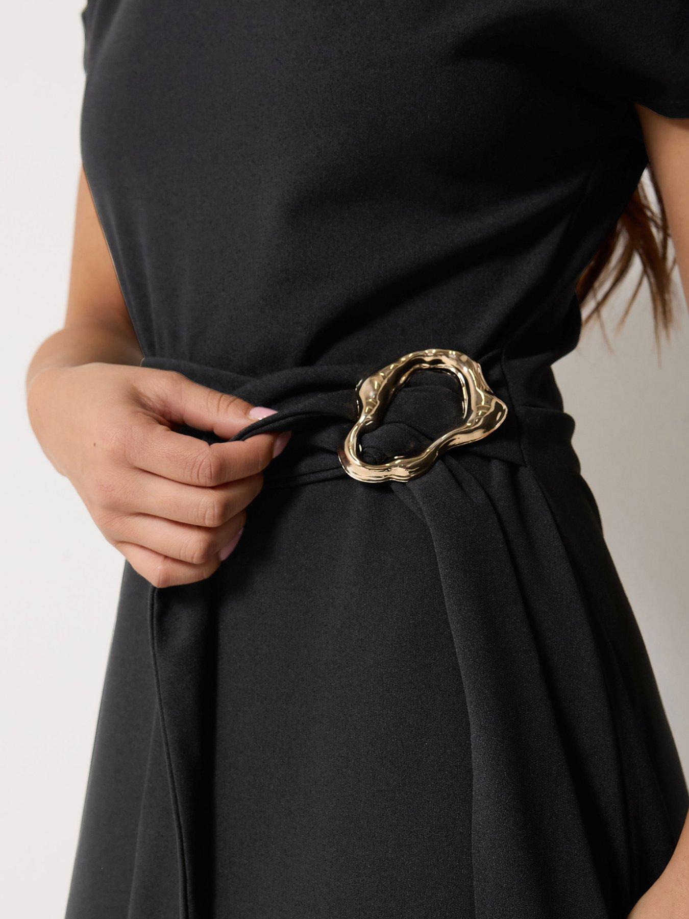 Image 4 of 5 of PixieGirl Petite Buckle Belt Midaxi Dress
