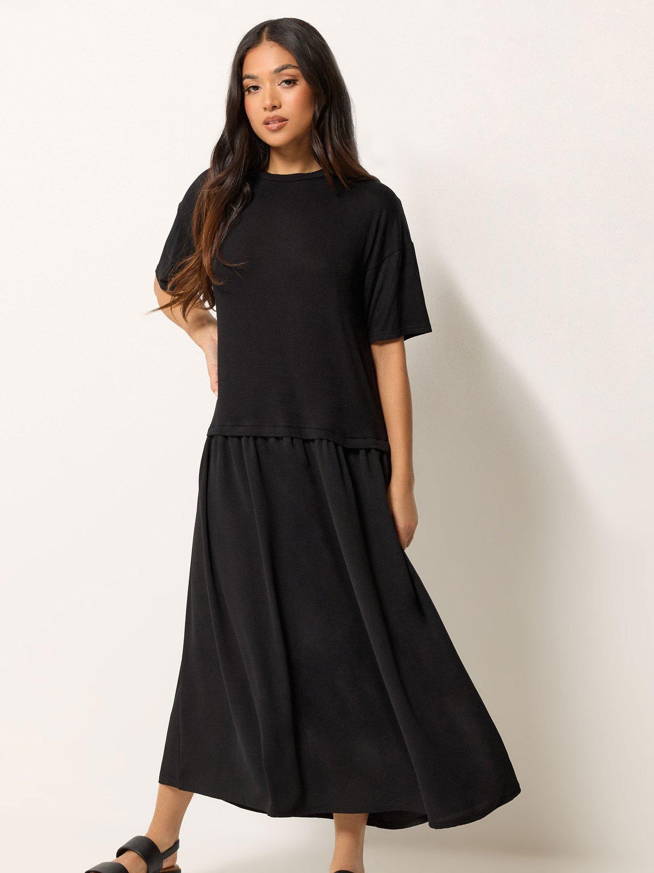 PixieGirl Petite Drop Waist Maxi Dress - Black