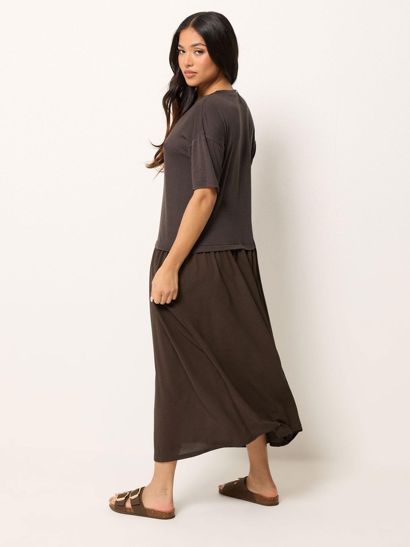 Image 2 of 5 of PixieGirl Petite Drop Waist Maxi Dress - Brown