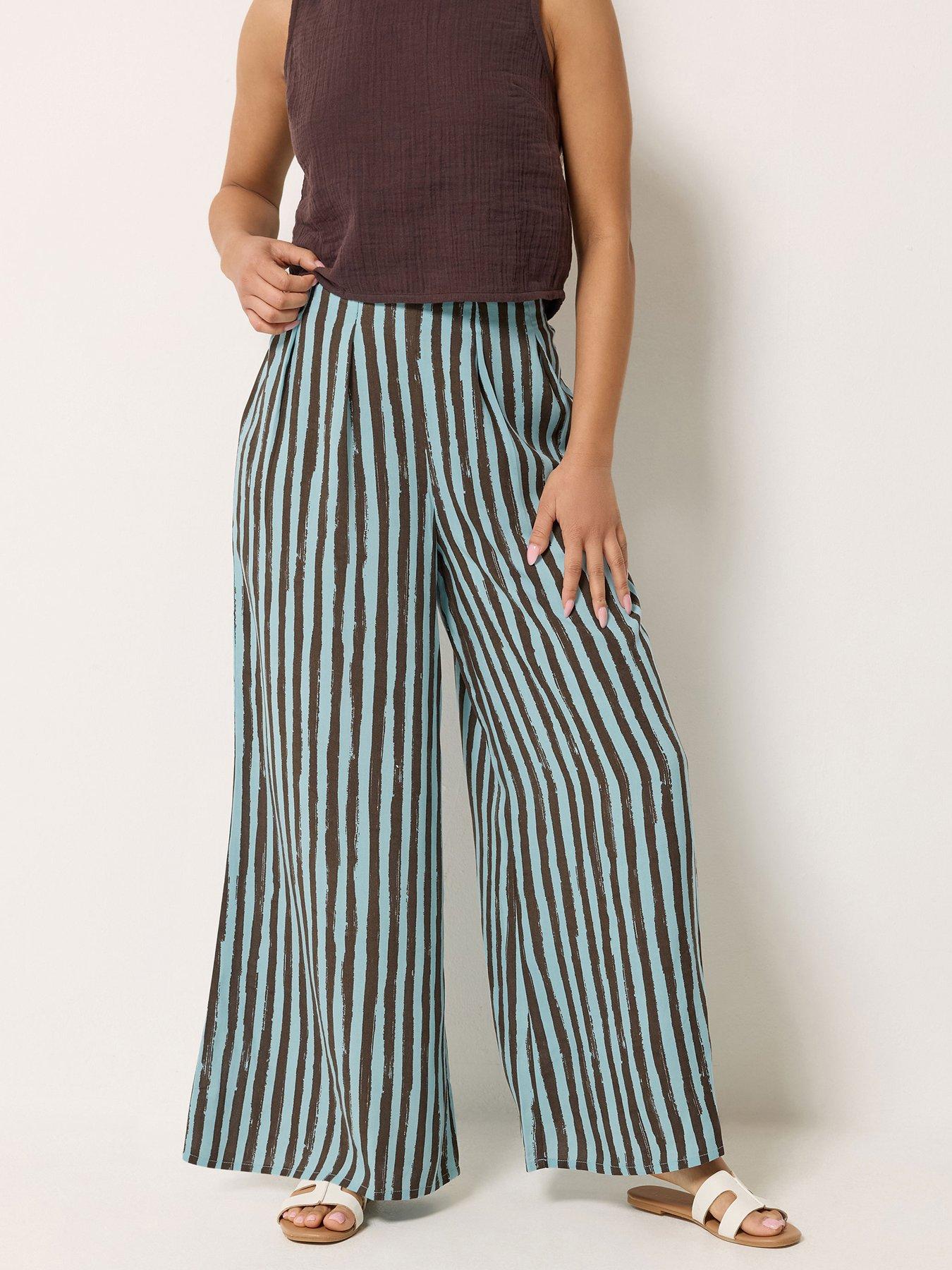 PixieGirl Petite Stripe Palazzo Trousers - Brown