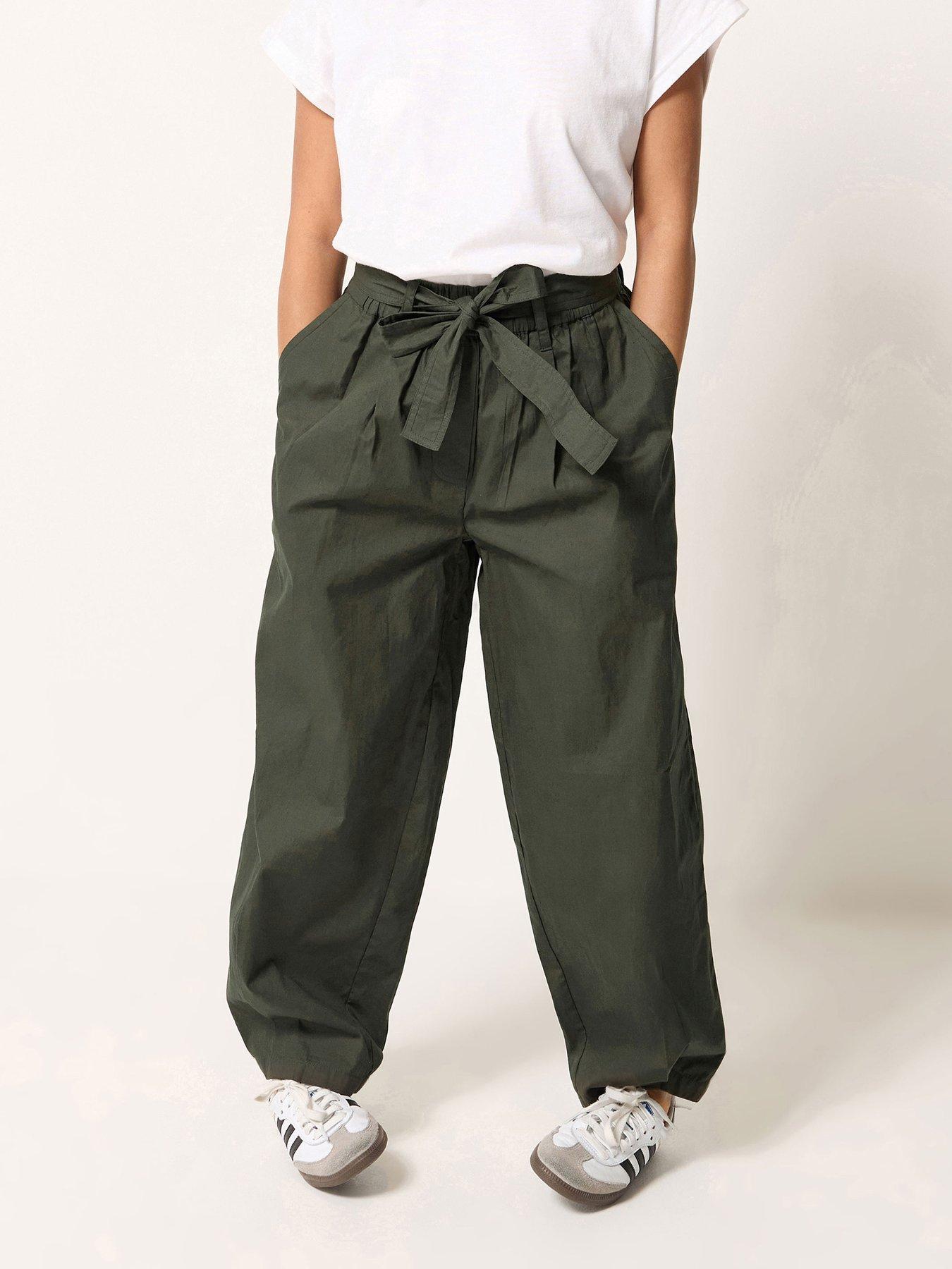 PixieGirl Petite Self-Tie Belt Poplin Barrel Trousers - Green