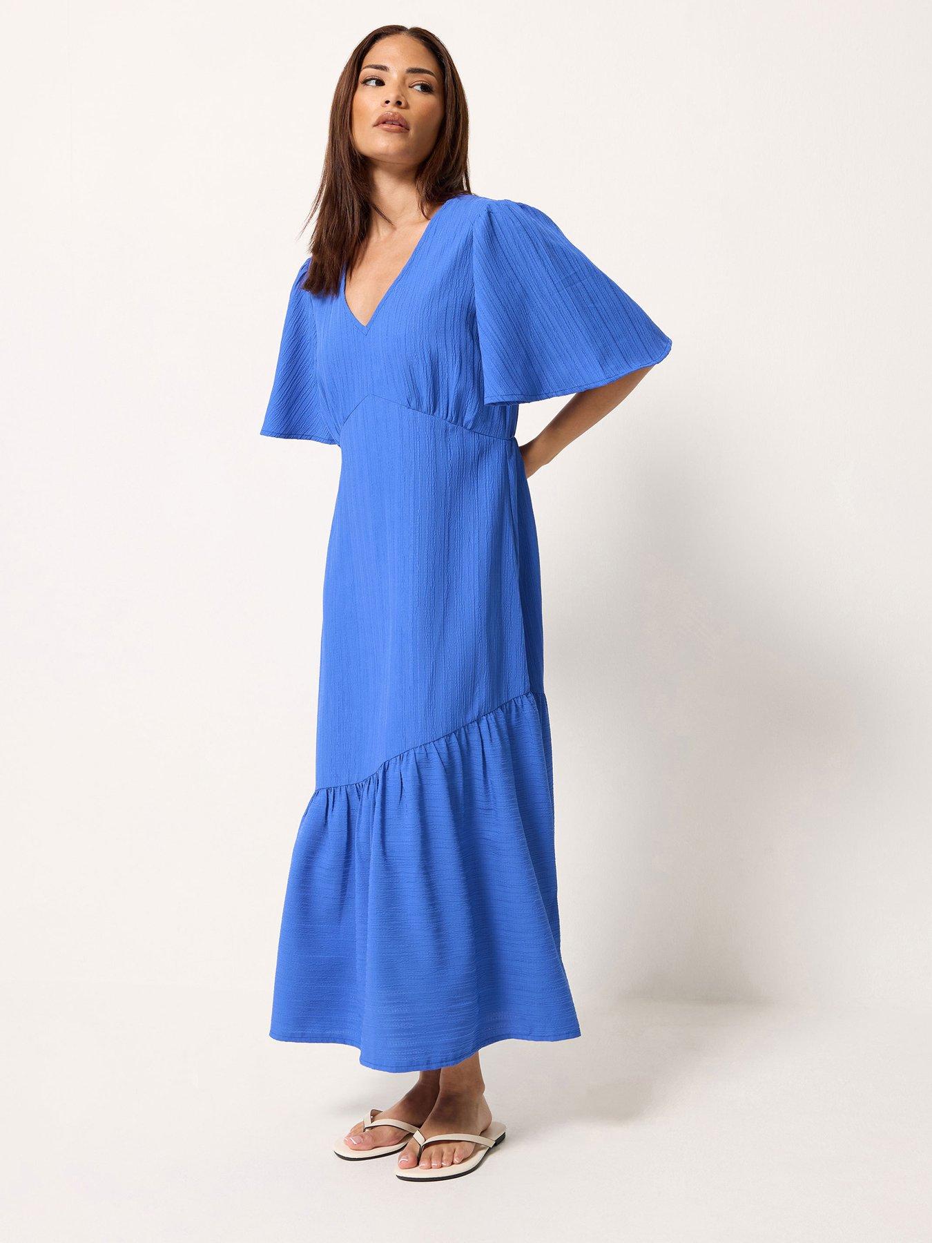 PixieGirl Petite Textured Asymmetrical Midi Dress - Blue