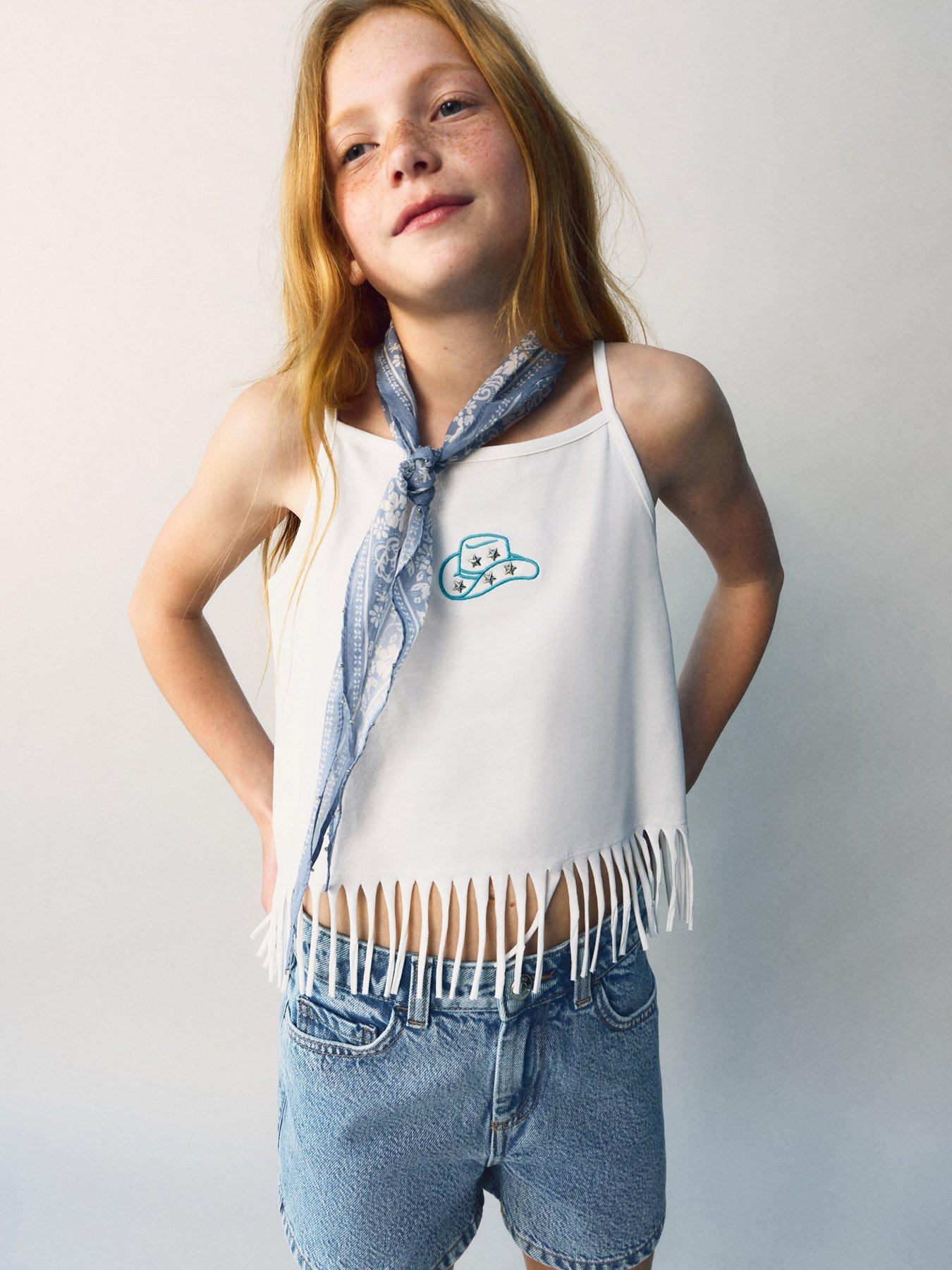 Mango Girls Western Fringed Vest Top - White