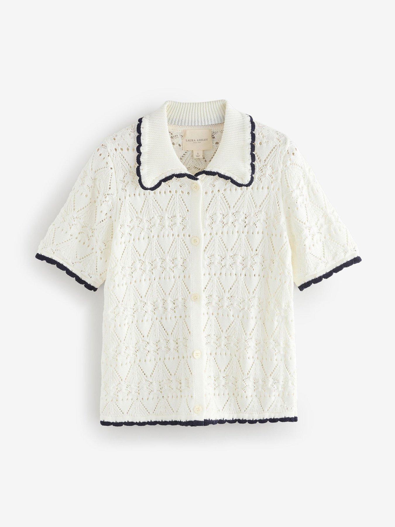 Image 4 of 6 of Laura Ashley Short Sleeve Polo Cardigan - Cream