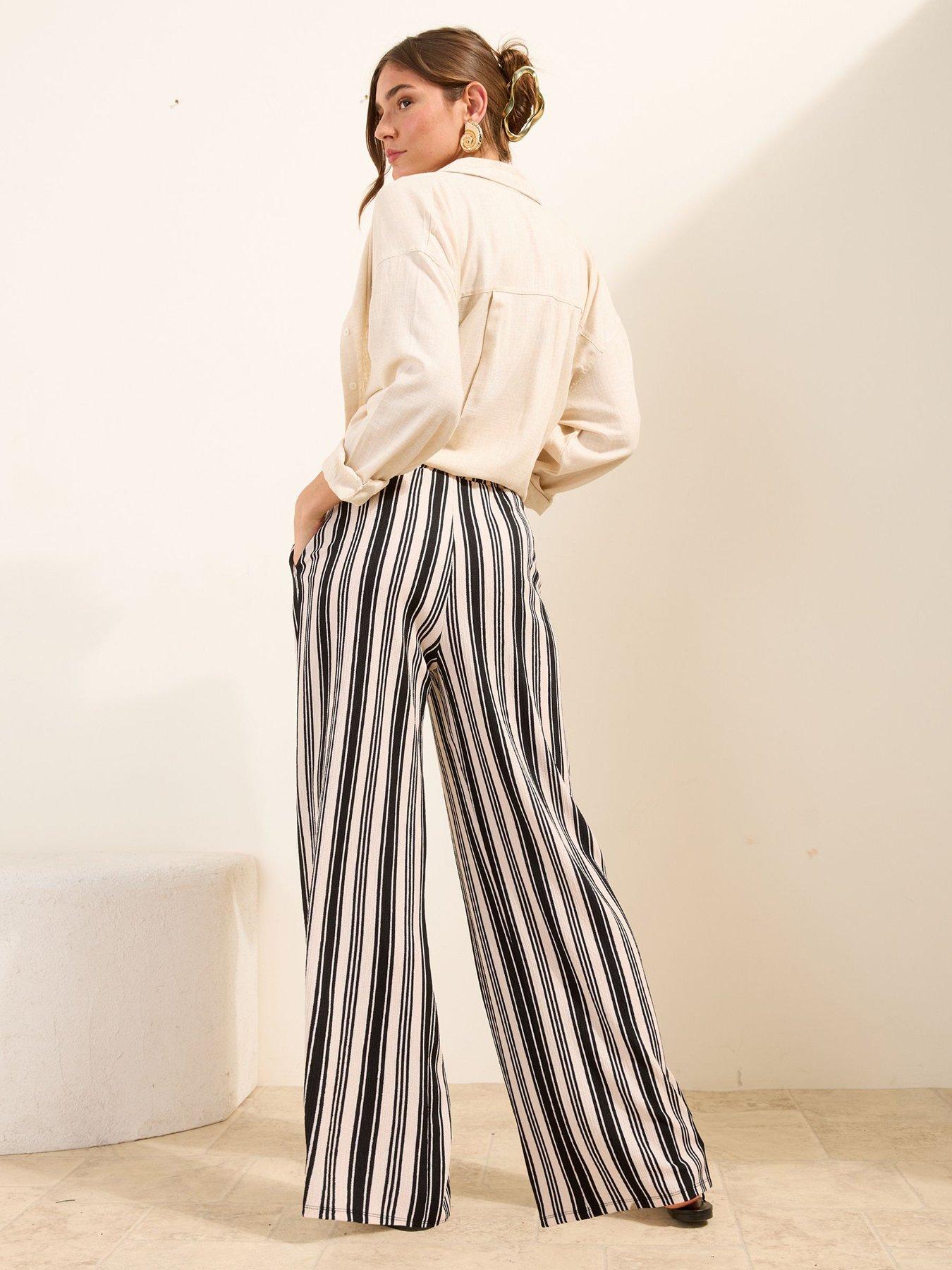 Image 2 of 5 of Friends Like These Stripe Linen Crinkle Trouser - Black