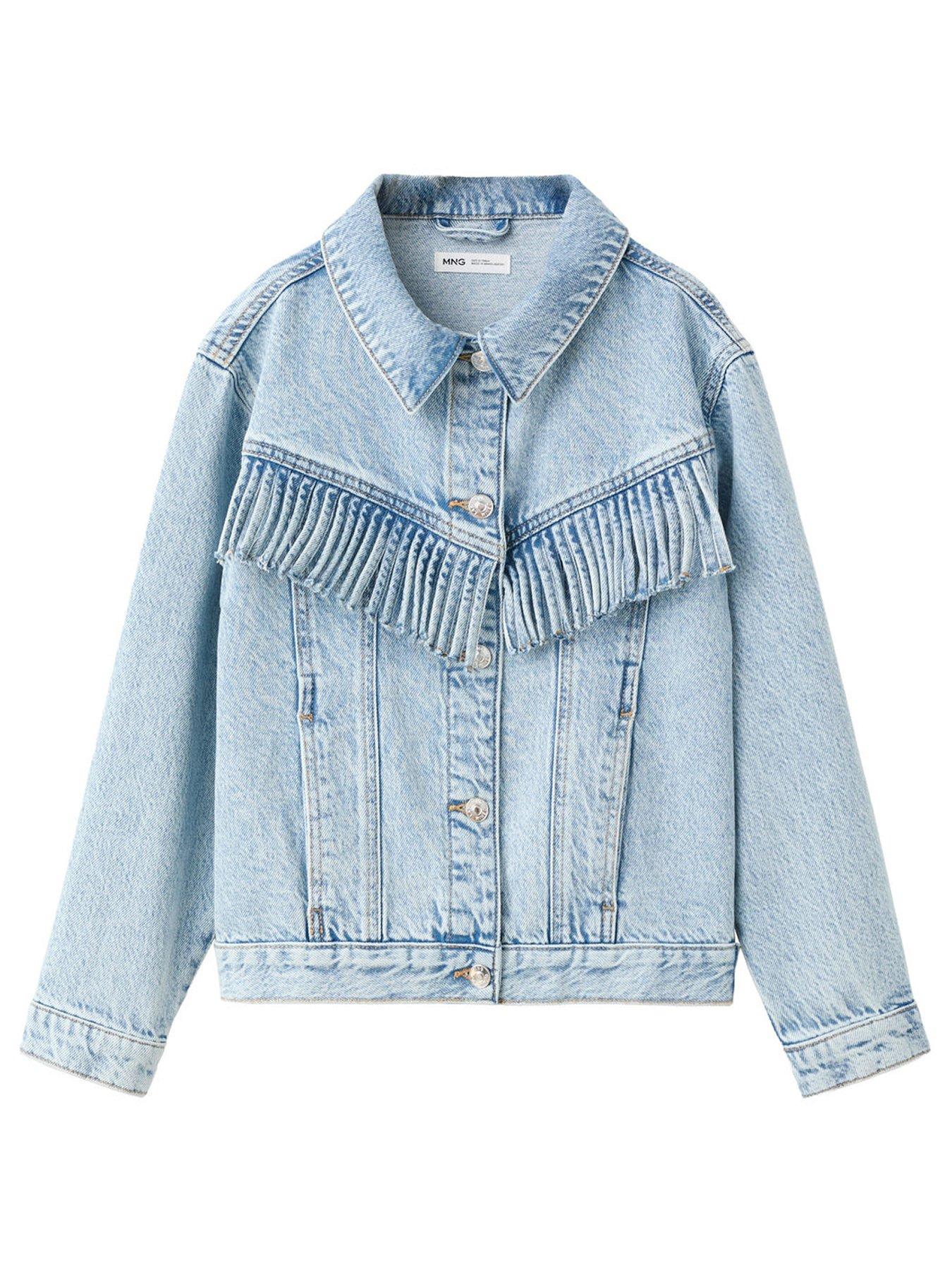 Image 2 of 6 of Mango Girls Fringed Denim Jacket - Blue