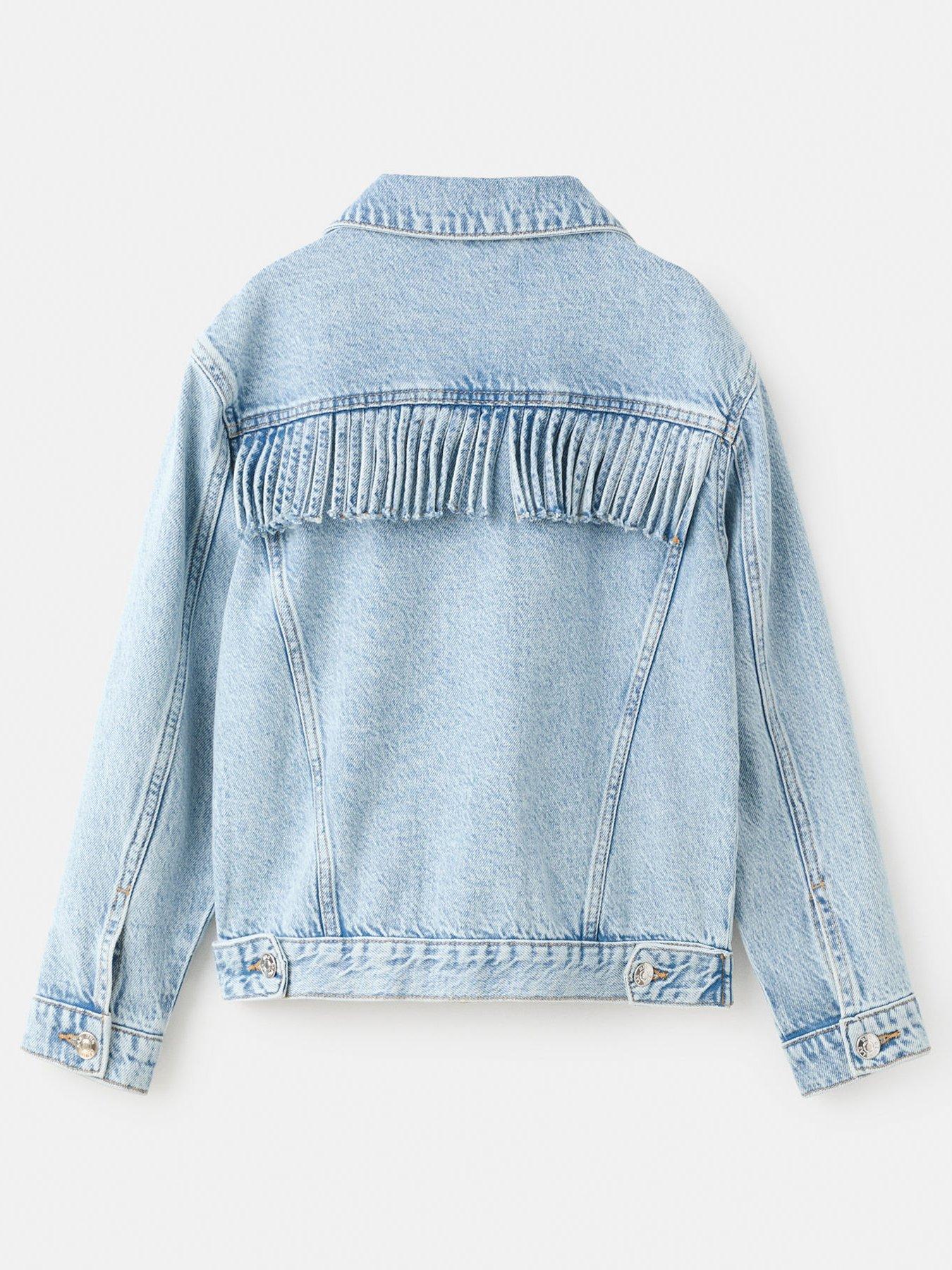 Image 3 of 6 of Mango Girls Fringed Denim Jacket - Blue