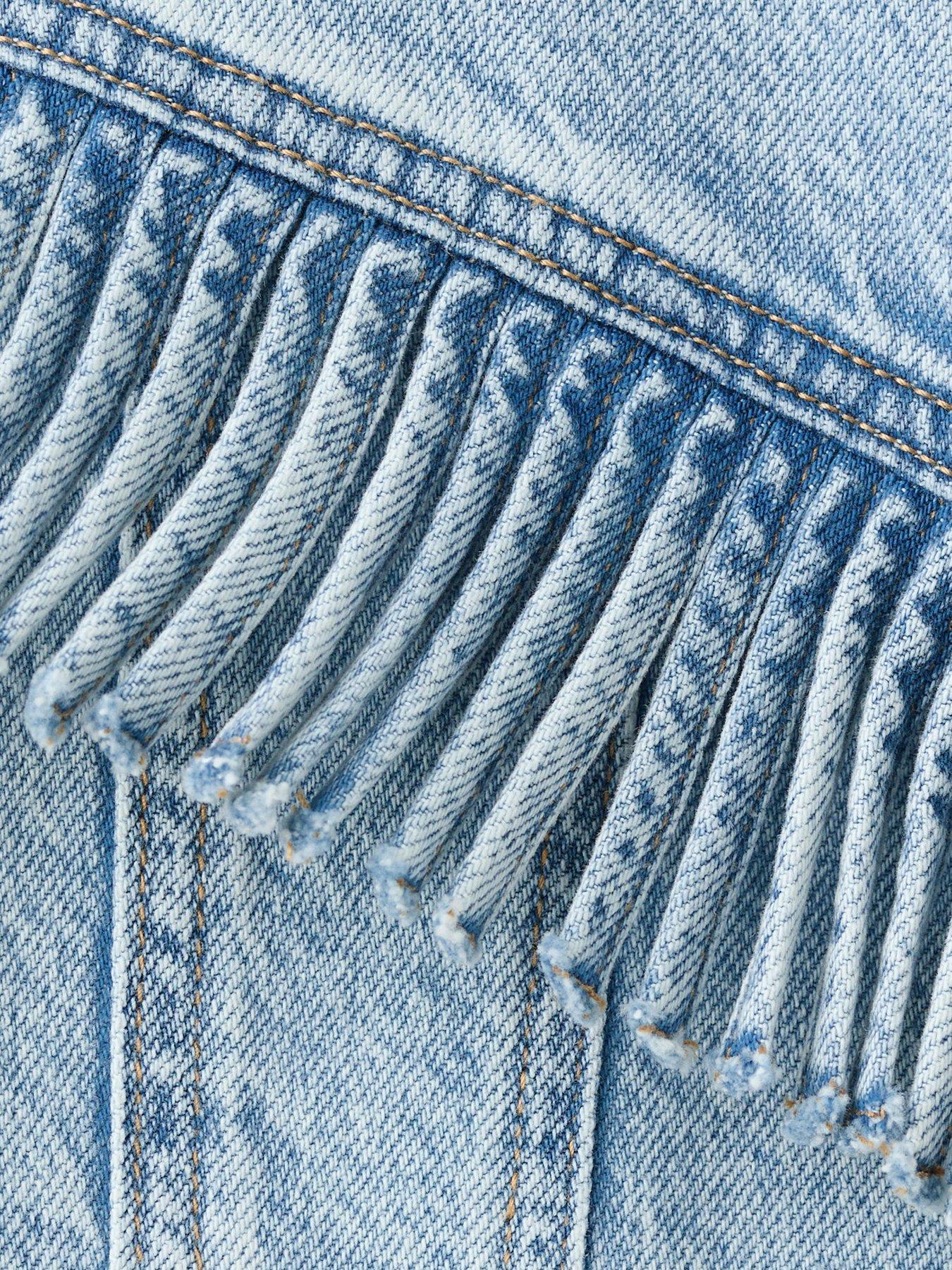 Image 4 of 6 of Mango Girls Fringed Denim Jacket - Blue