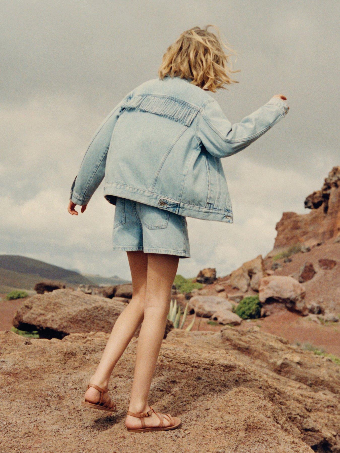 Image 6 of 6 of Mango Girls Fringed Denim Jacket - Blue