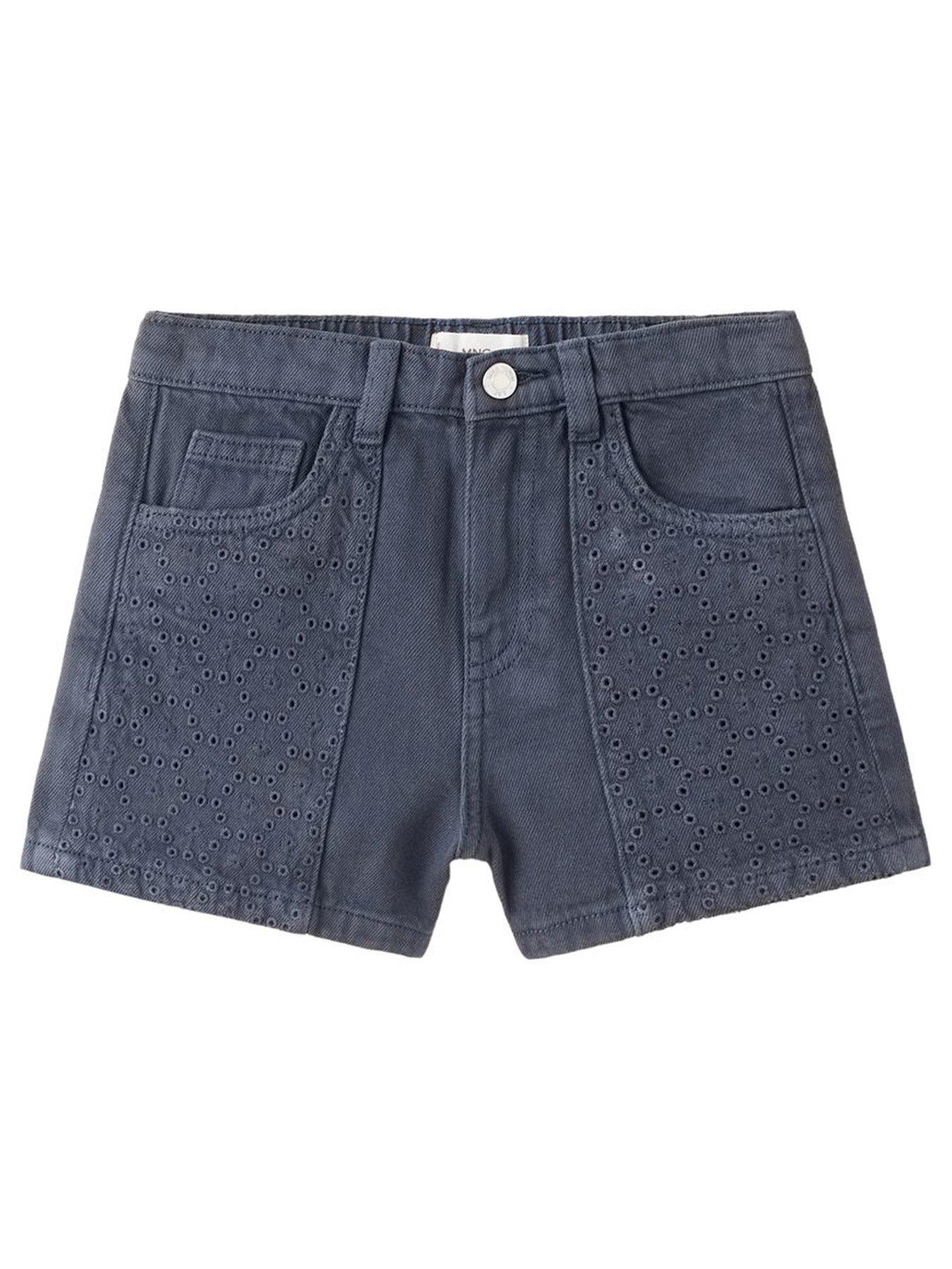 Image 1 of 4 of Mango Girls Embroidered Denim Shorts - Navy