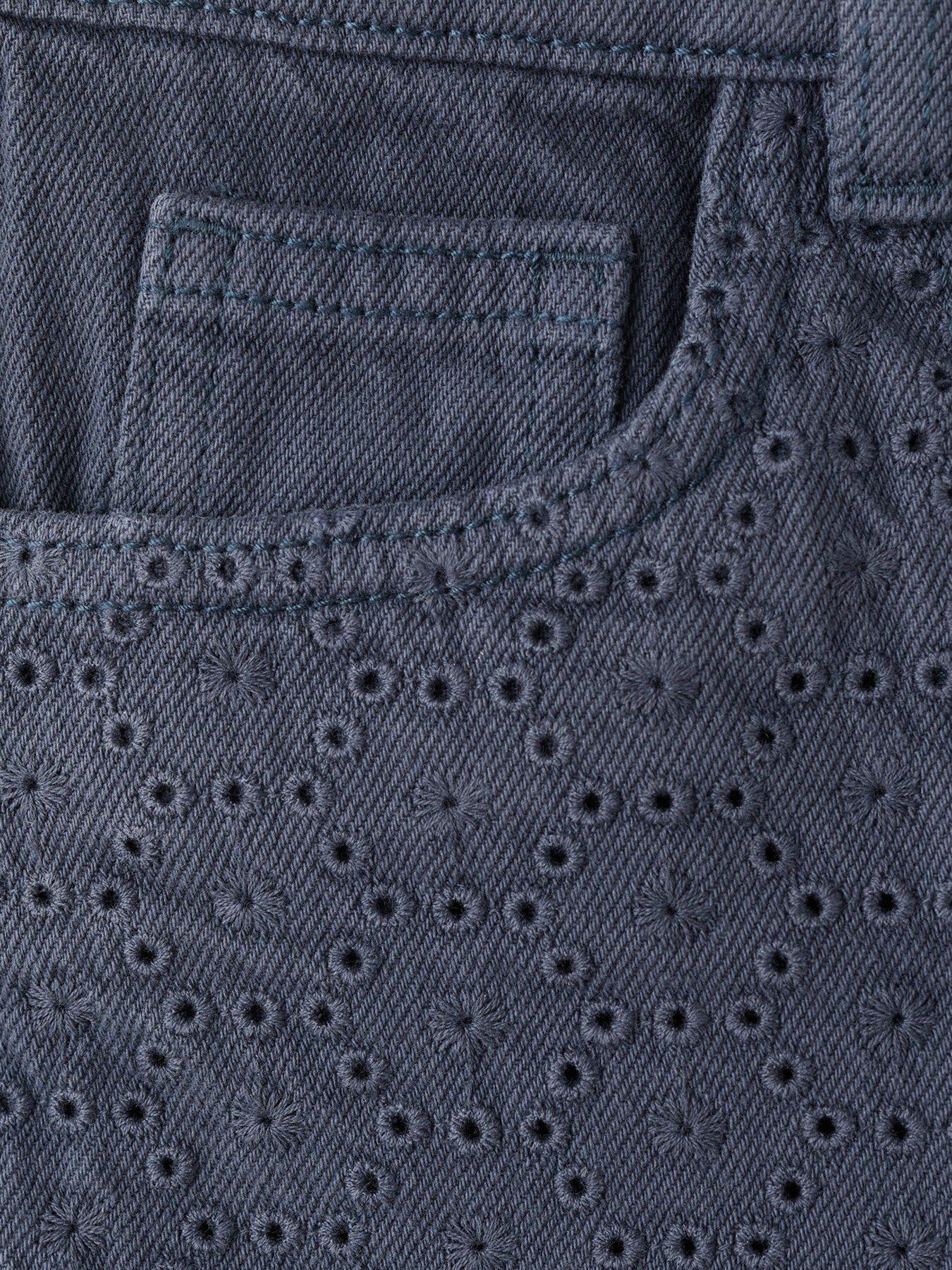 Image 4 of 4 of Mango Girls Embroidered Denim Shorts - Navy