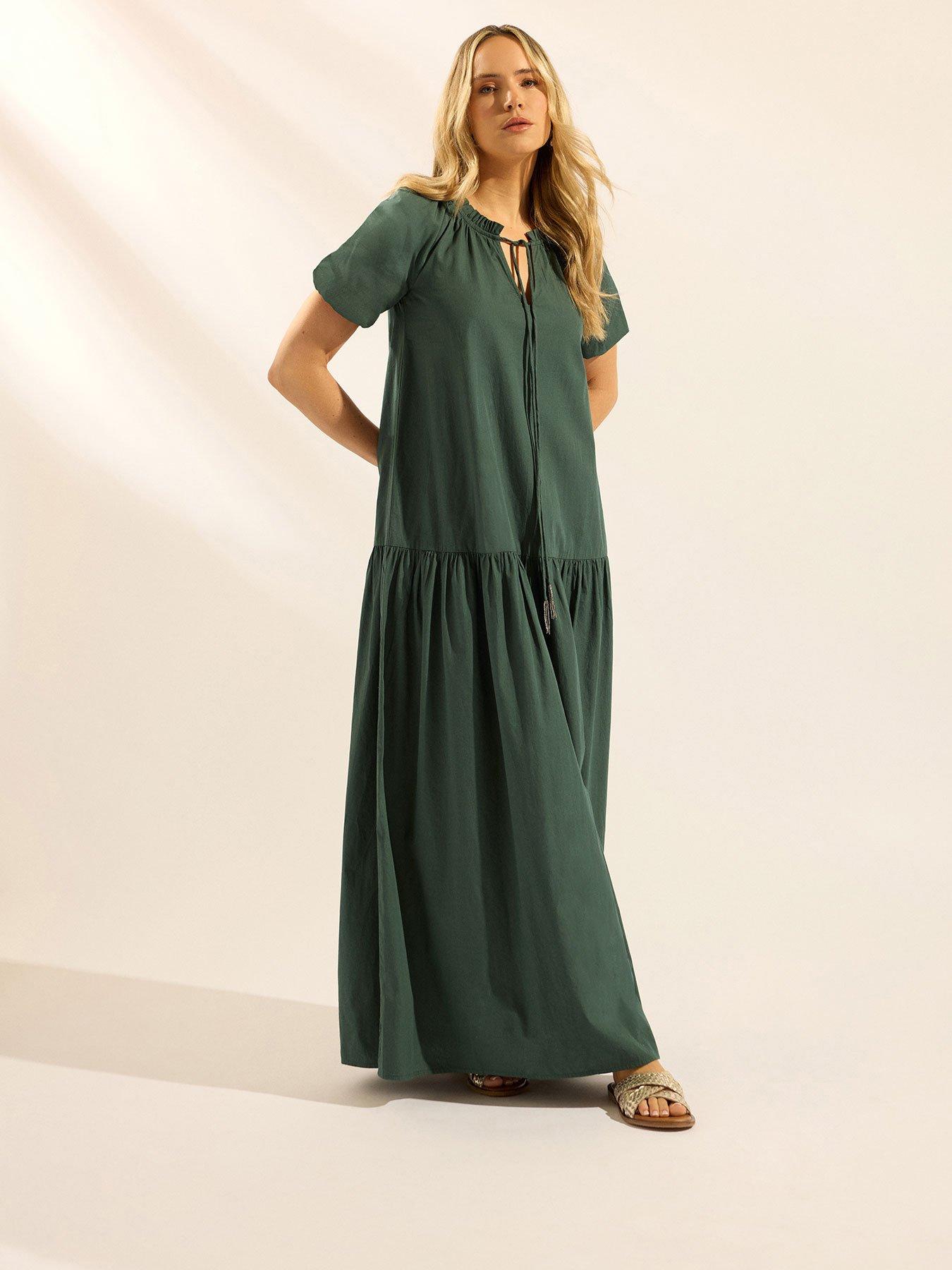 Image 1 of 6 of Long Tall Sally Cotton Gypsy Maxi Dress - Green