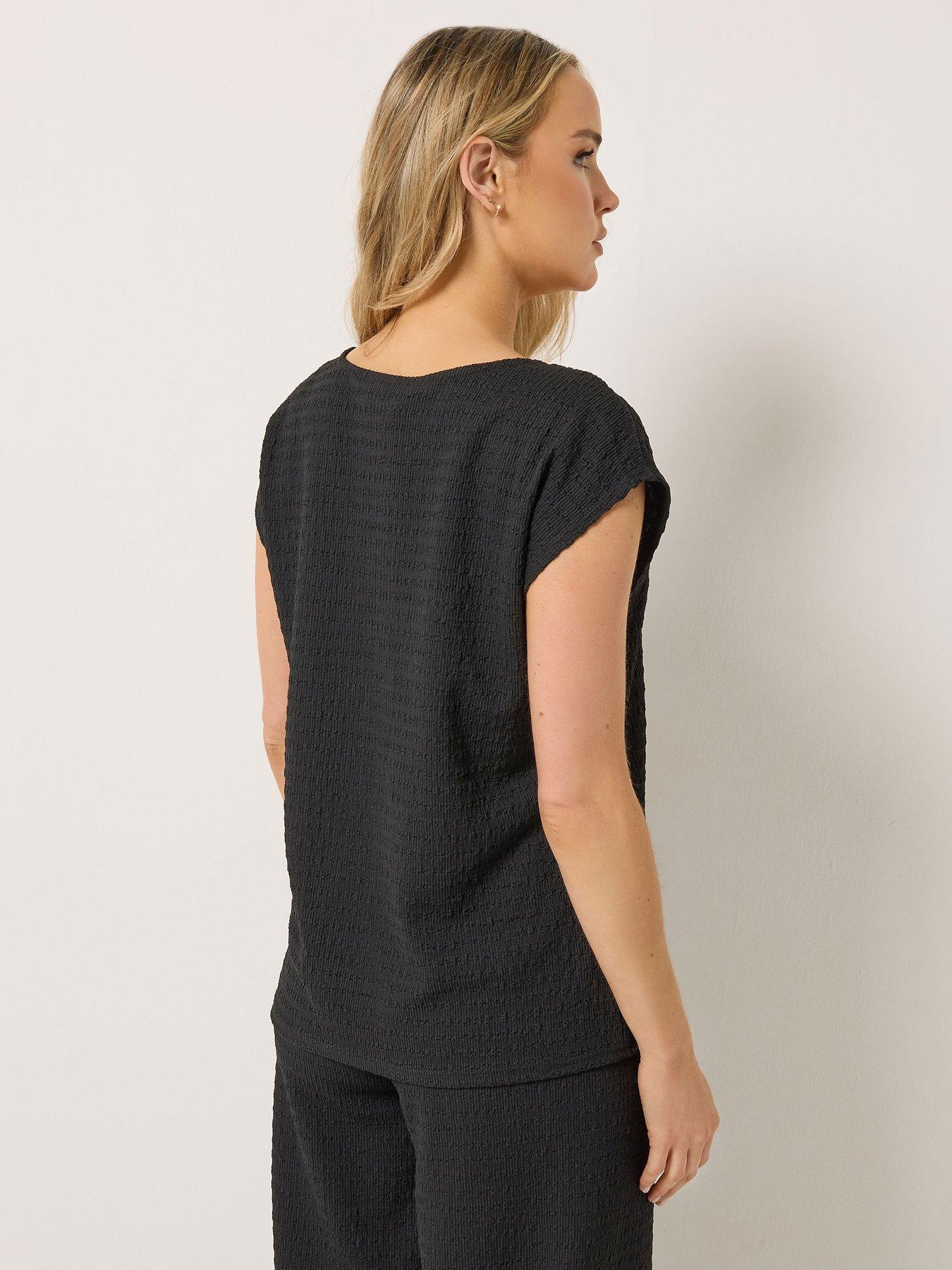 long-tall-sally-bubble-textured-sleeve-t-shirt-blackstillFront