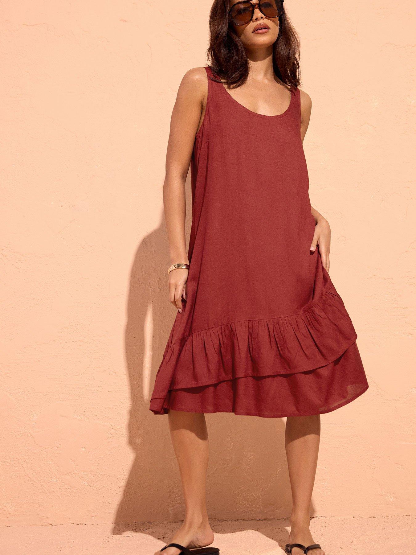 pixiegirl-petite-frill-hem-midi-dress-redfront