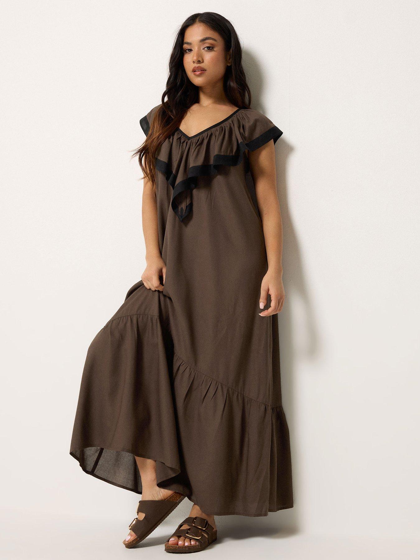 PixieGirl Petite Contrast Frill Maxi Dress