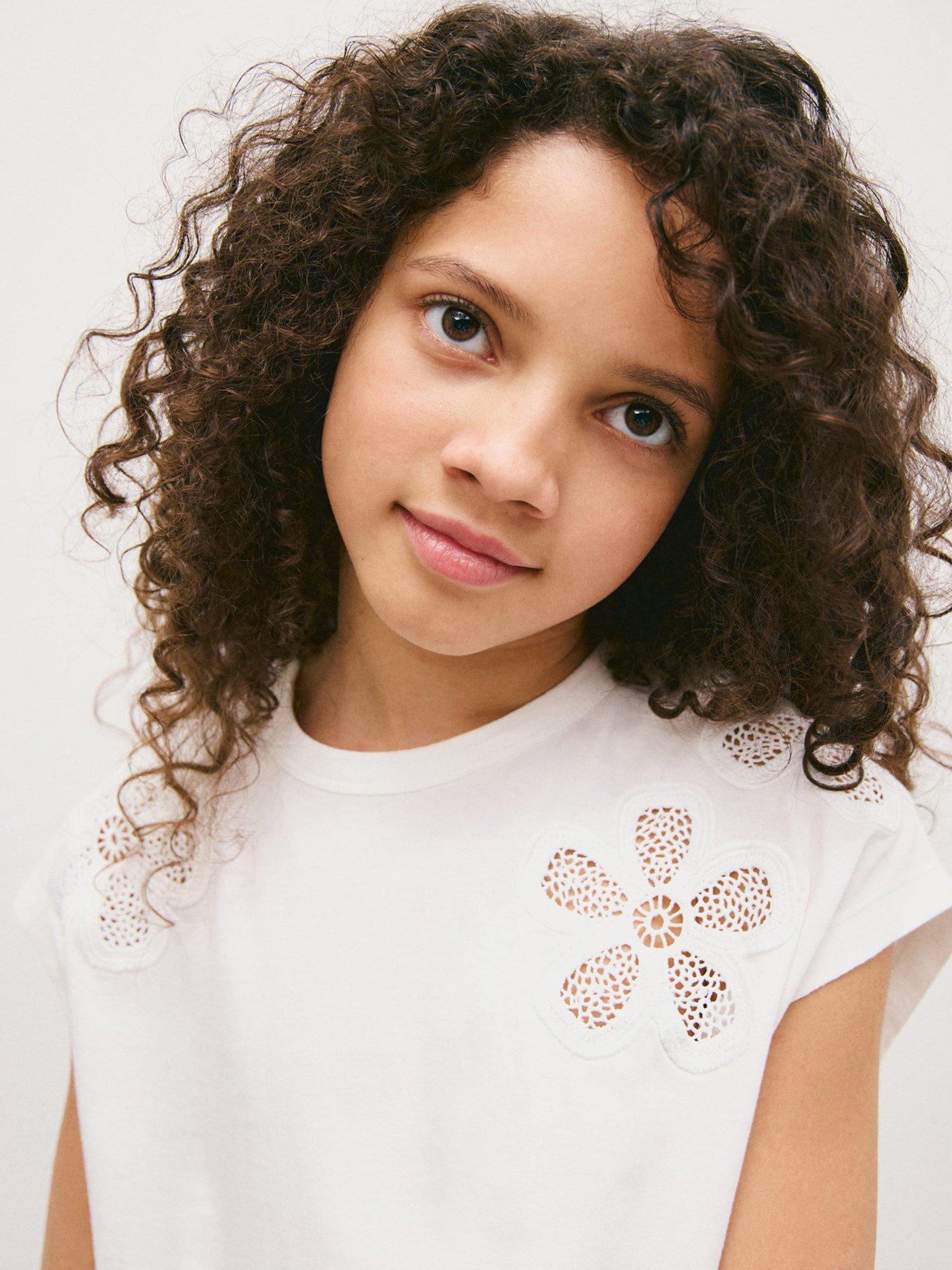 Mango Girls Cut Out Flower Short Sleeve T-shirt - White