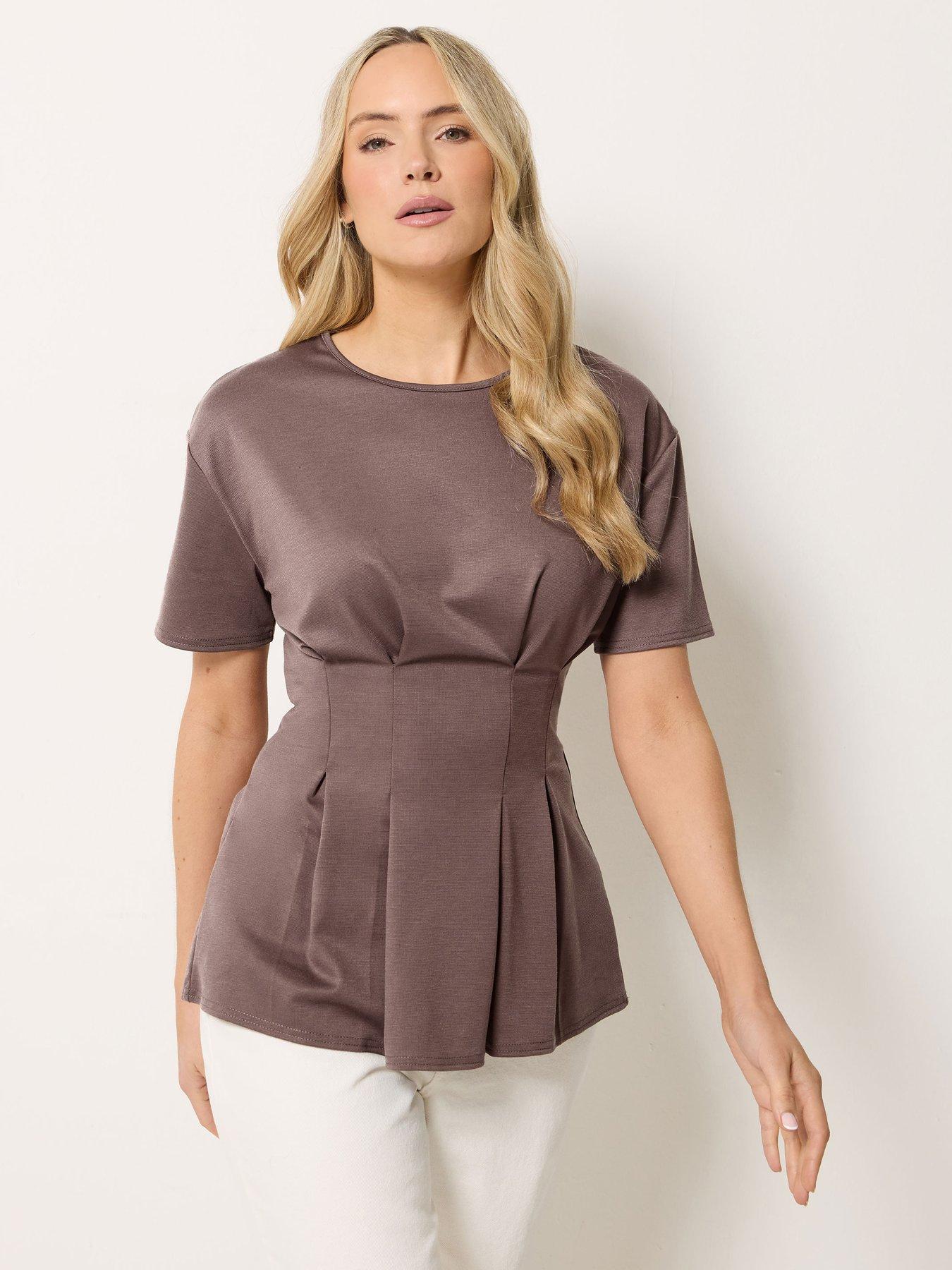 Long Tall Sally Pleated Detail Top - Brown