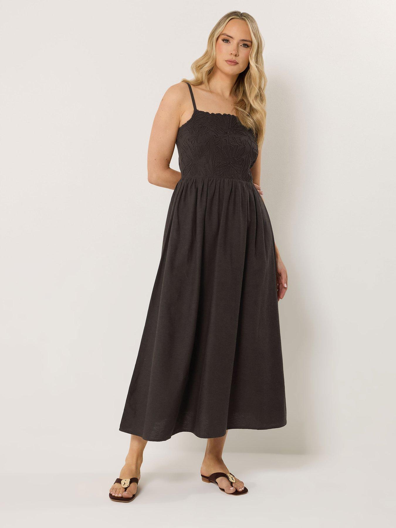 Image 3 of 5 of Long Tall Sally Linen Cornelli Midi Dress - Brown