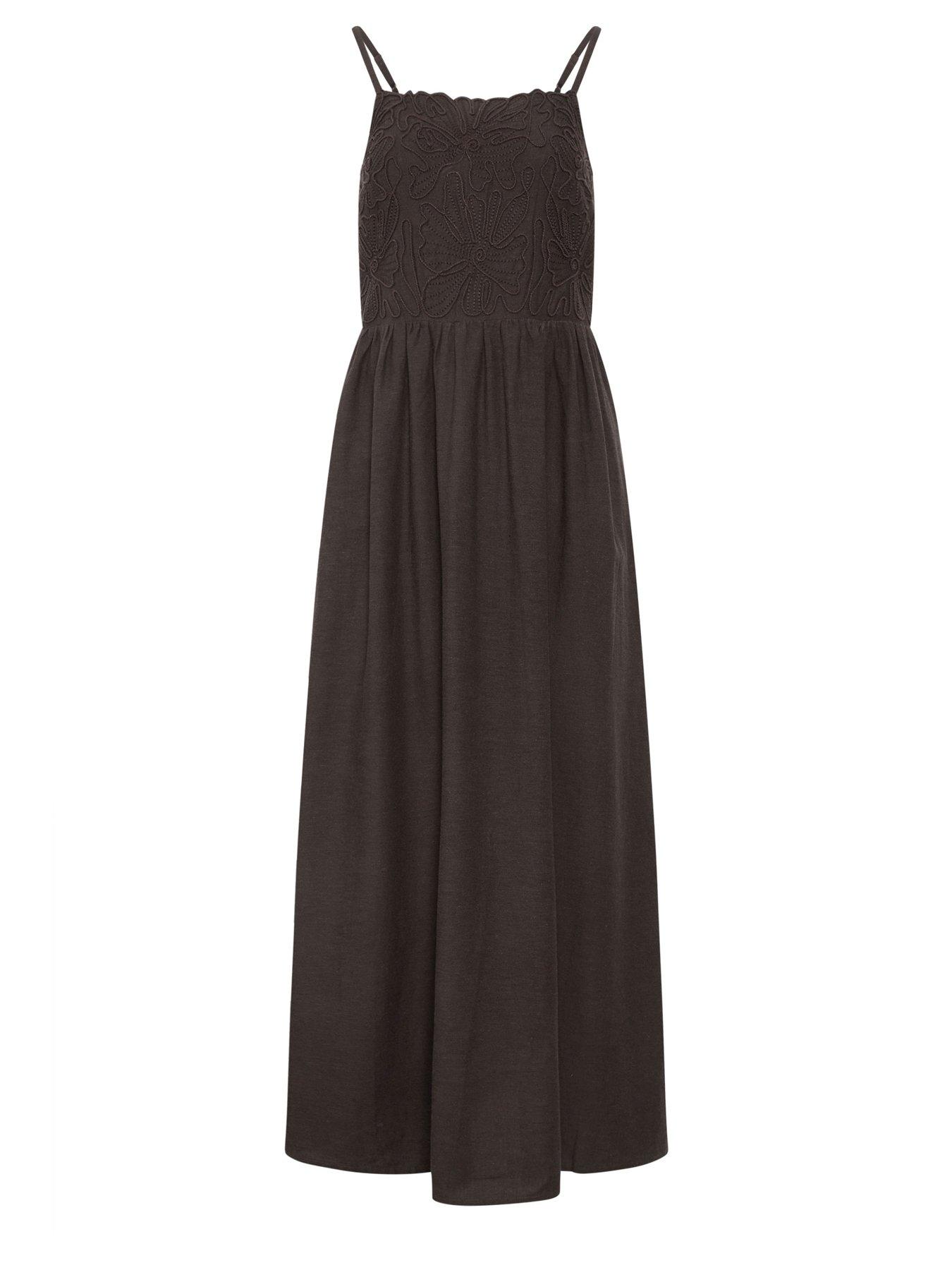 Image 5 of 5 of Long Tall Sally Linen Cornelli Midi Dress - Brown