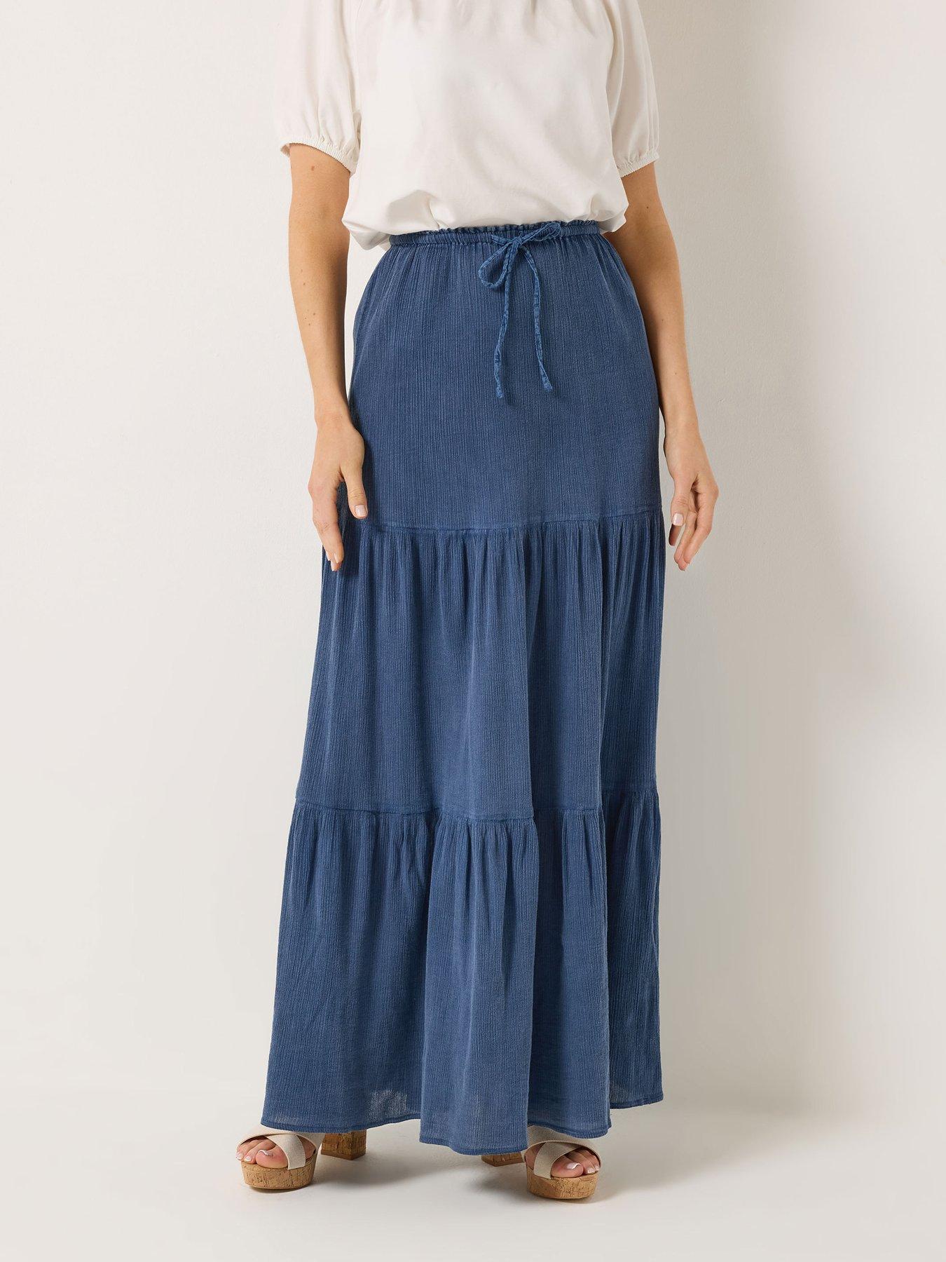Long Tall Sally Acid Wash Tie Maxi Skirt - Blue