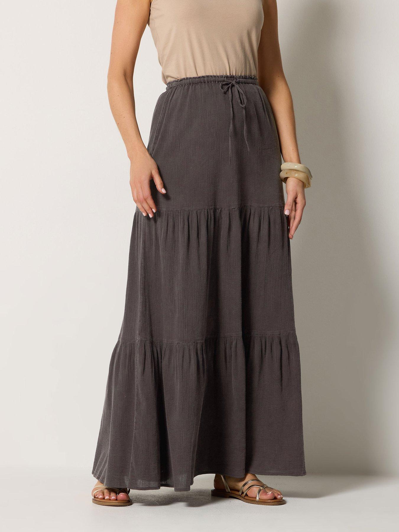 Long Tall Sally Tall Acid Wash Tiered Maxi Skirt