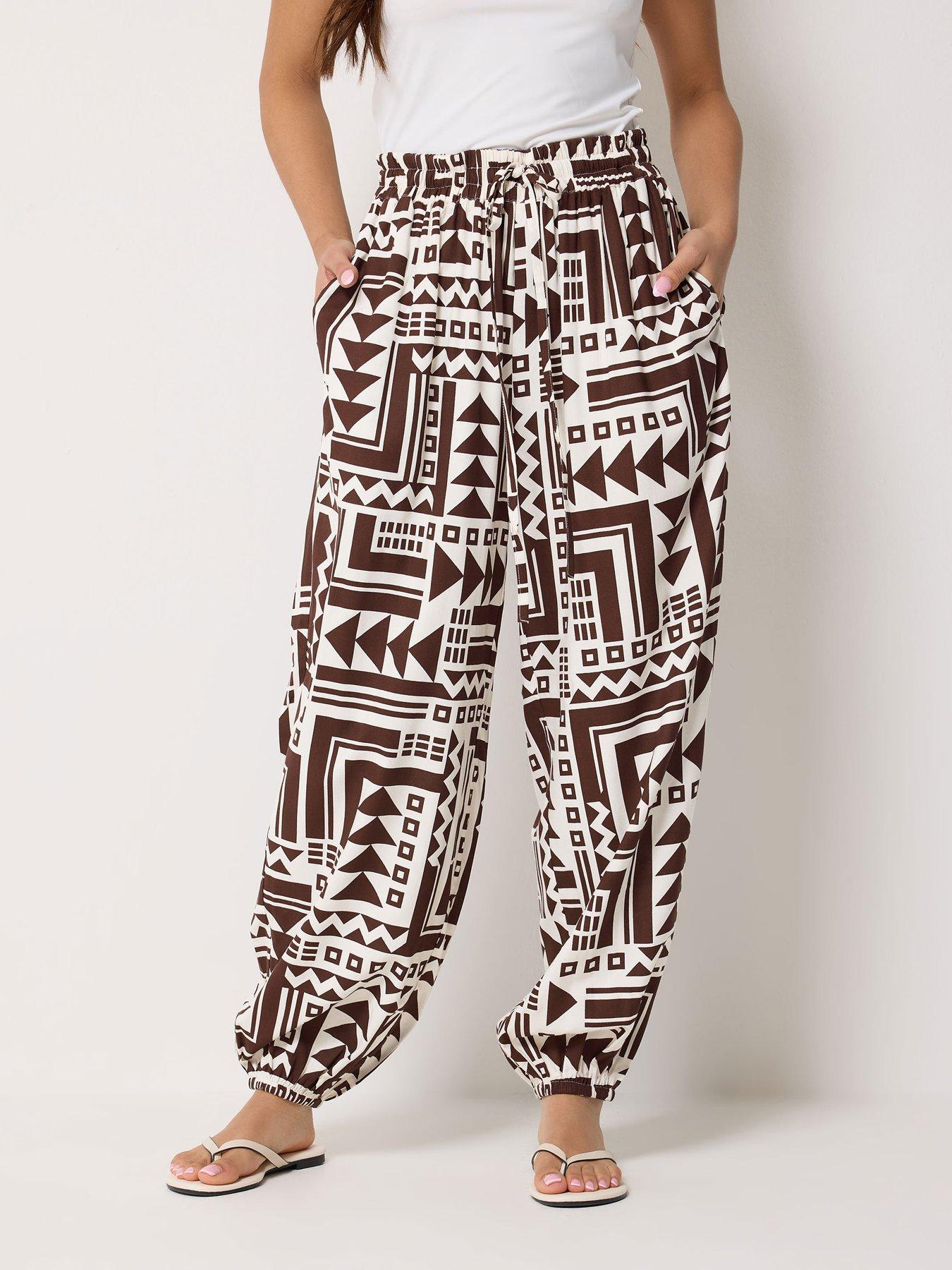 pixiegirl-petite-wide-abstract-harem-trousers-brownfront