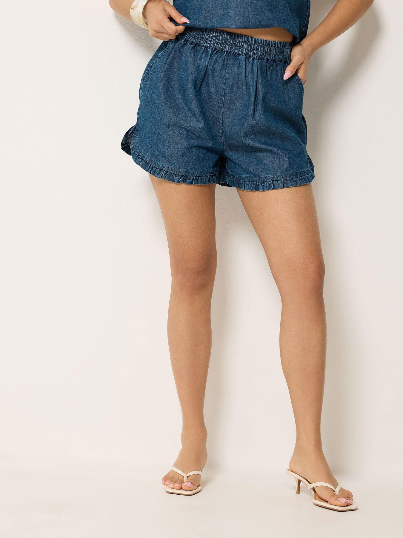 Image 1 of 4 of PixieGirl Petite Denim Frill Shorts - Blue