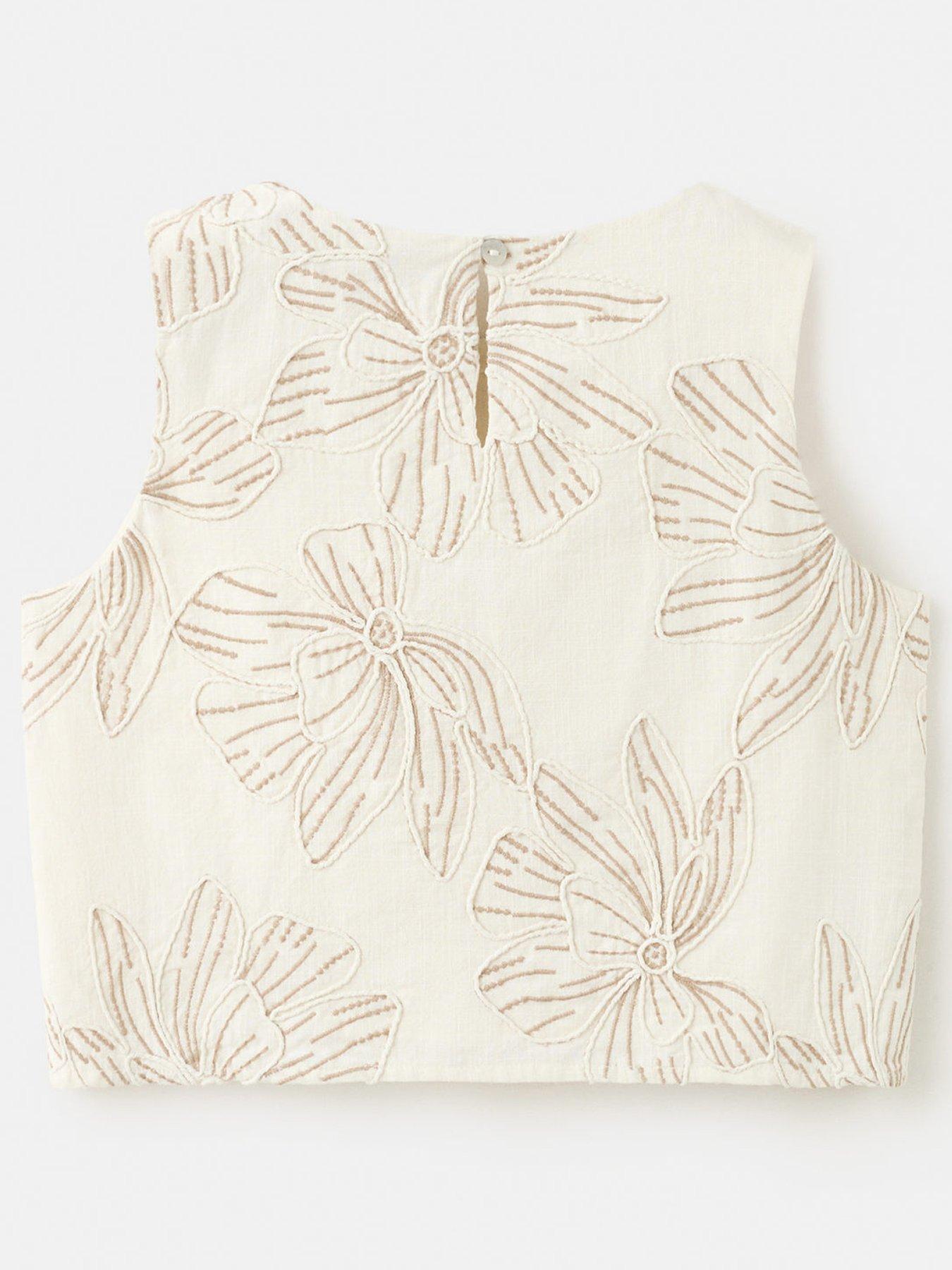 Image 2 of 4 of Mango Girls Flower Embroidered Co-Ord Blouse - Beige