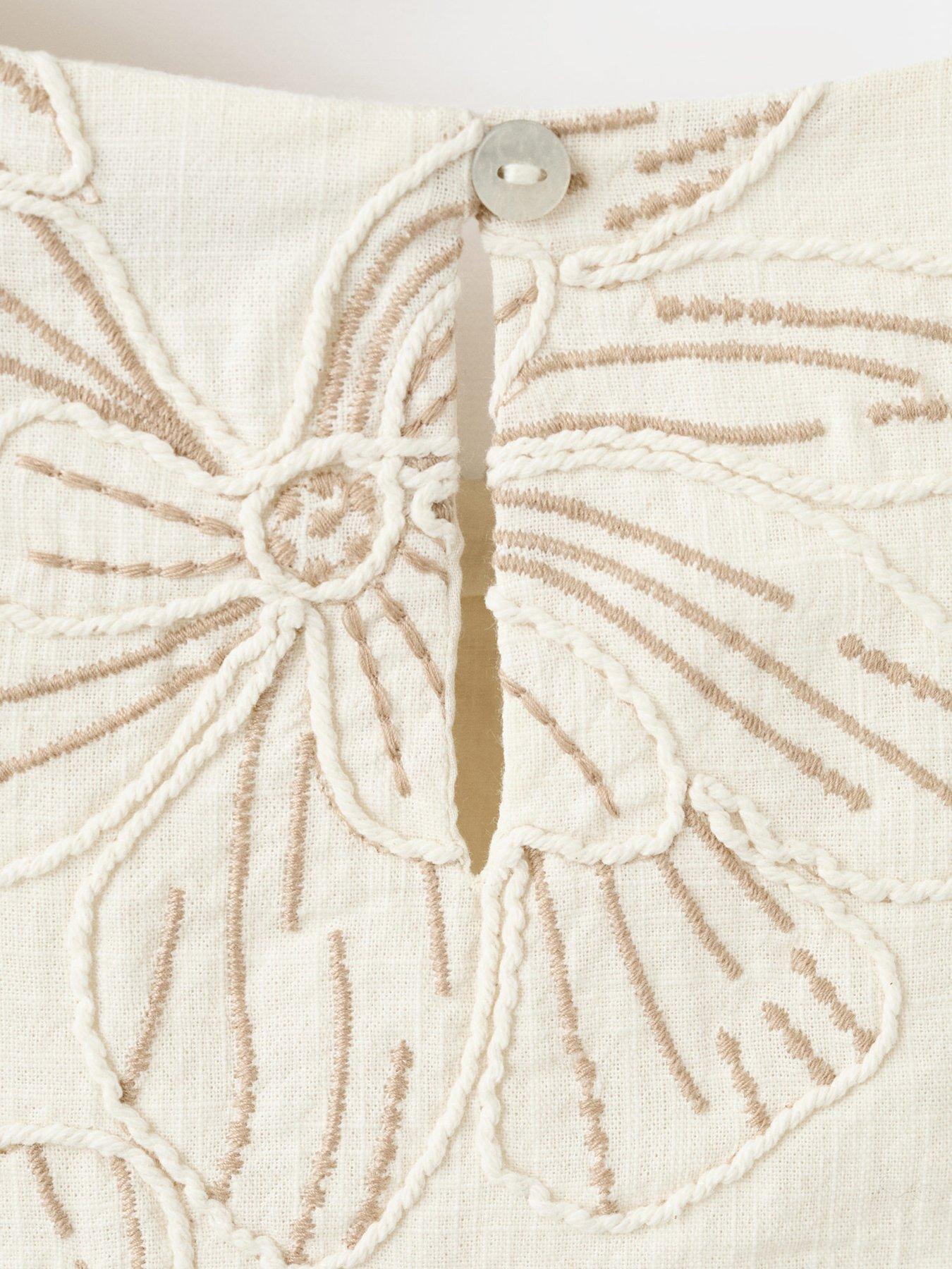 Image 3 of 4 of Mango Girls Flower Embroidered Co-Ord Blouse - Beige