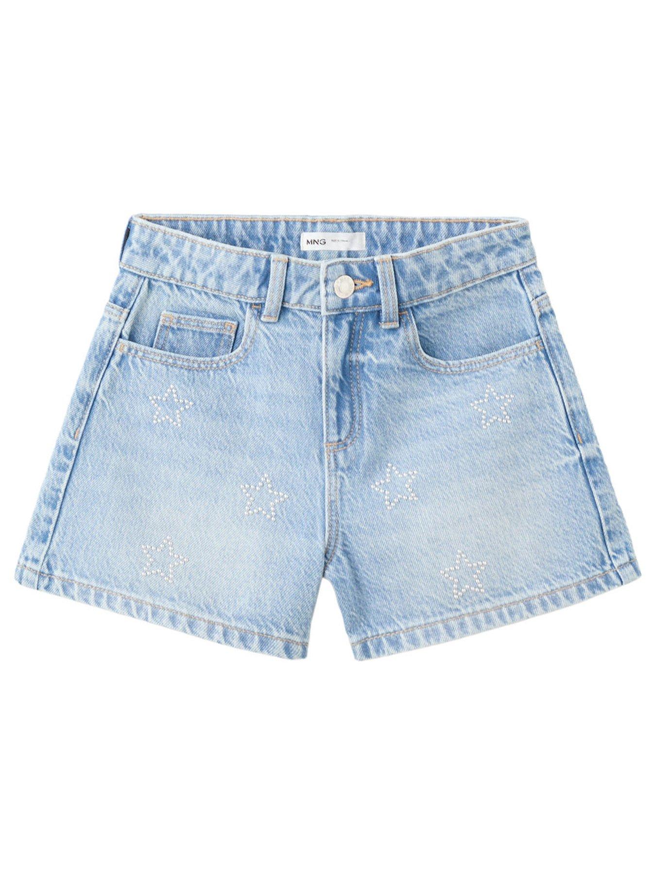 Mango Girls Rhinestone Star Denim Shorts - Blue