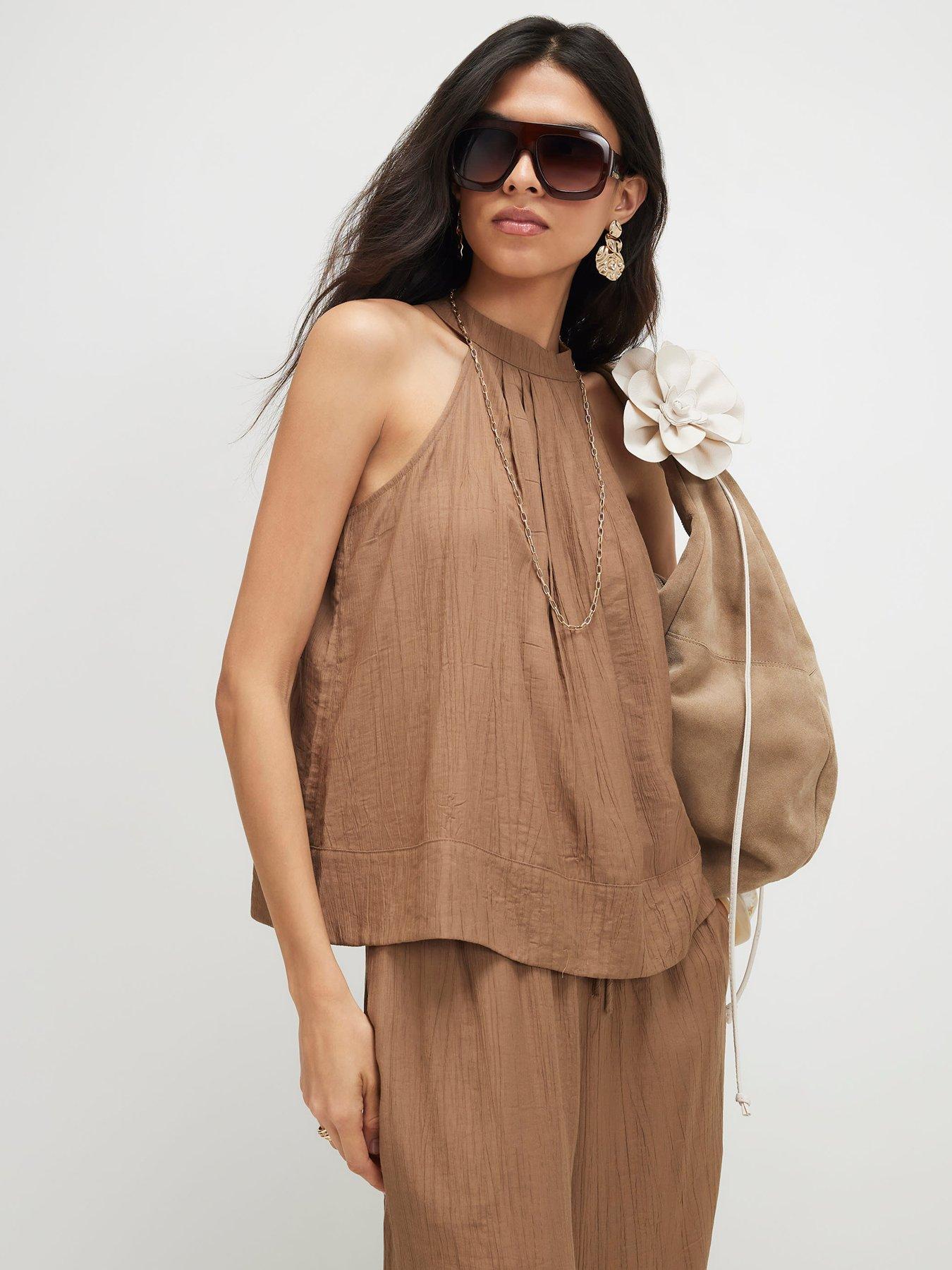River Island Textured Halter Top - Beige