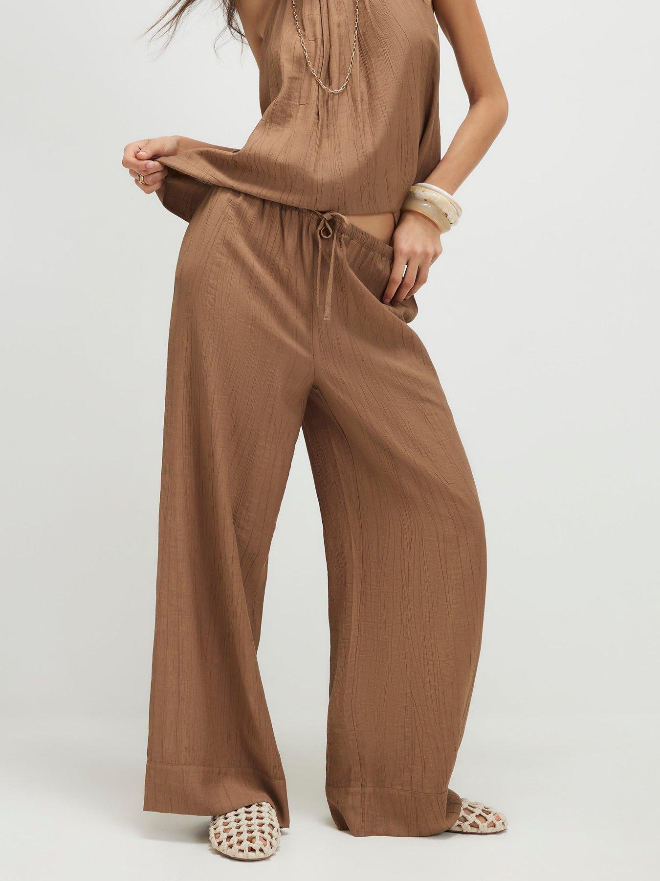 River Island Textured Co-ord Wide Leg Trouser - Brown