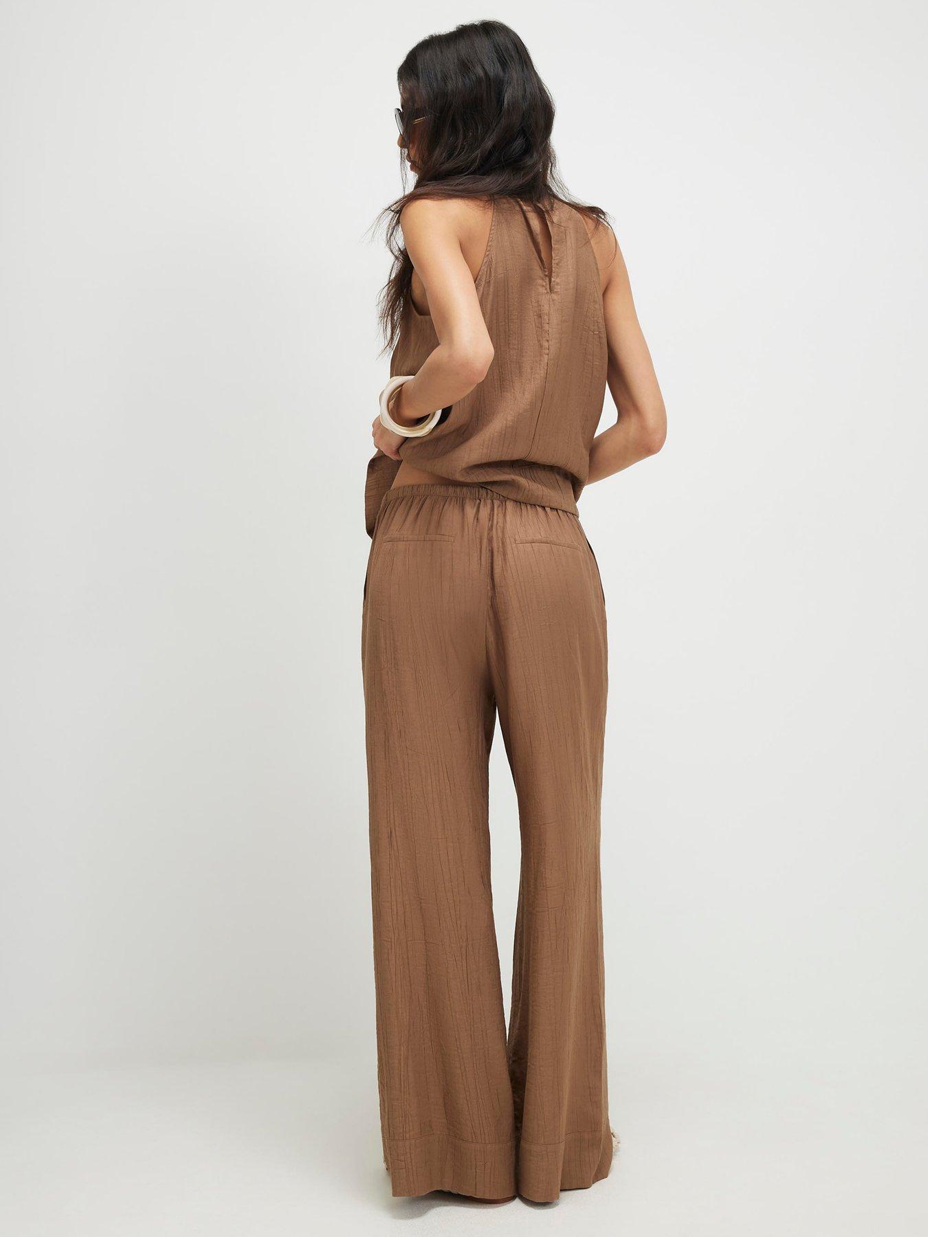Image 2 of 6 of River Island Textured Wide Leg Trouser - Brown