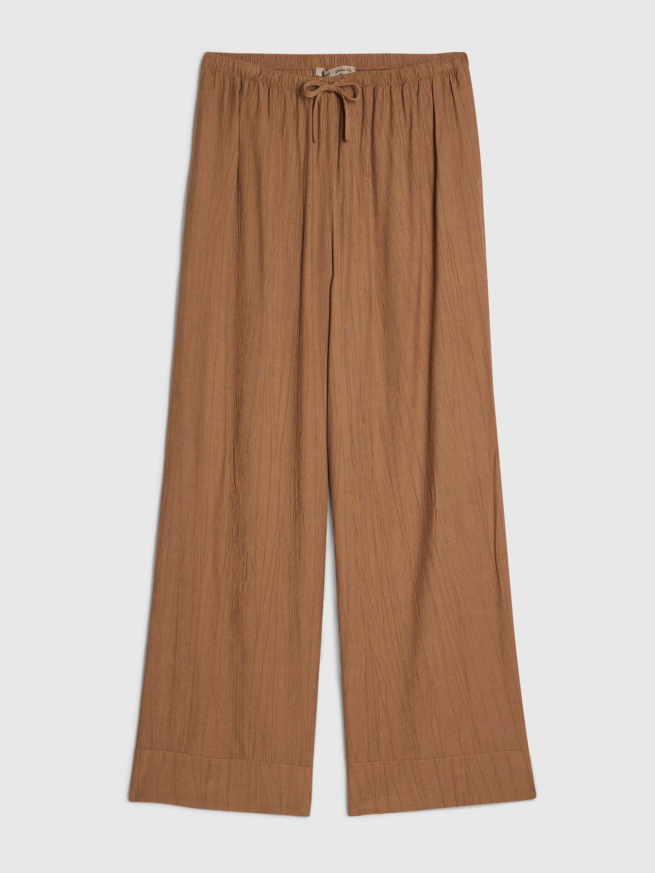 Image 5 of 6 of River Island Textured Wide Leg Trouser - Brown