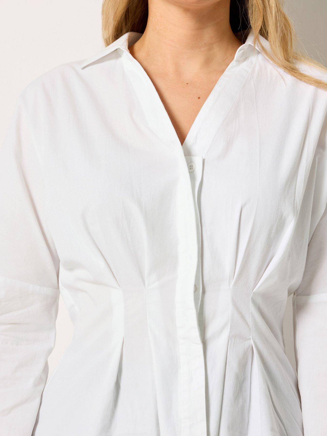 Image 4 of 5 of Long Tall Sally Pleated Collar Shirt - White