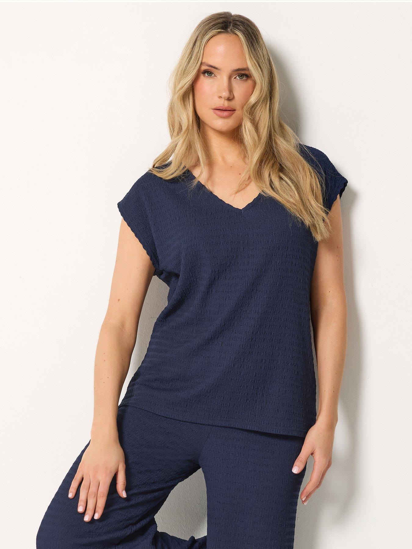 long-tall-sally-bubble-textured-sleeve-t-shirt-bluefront