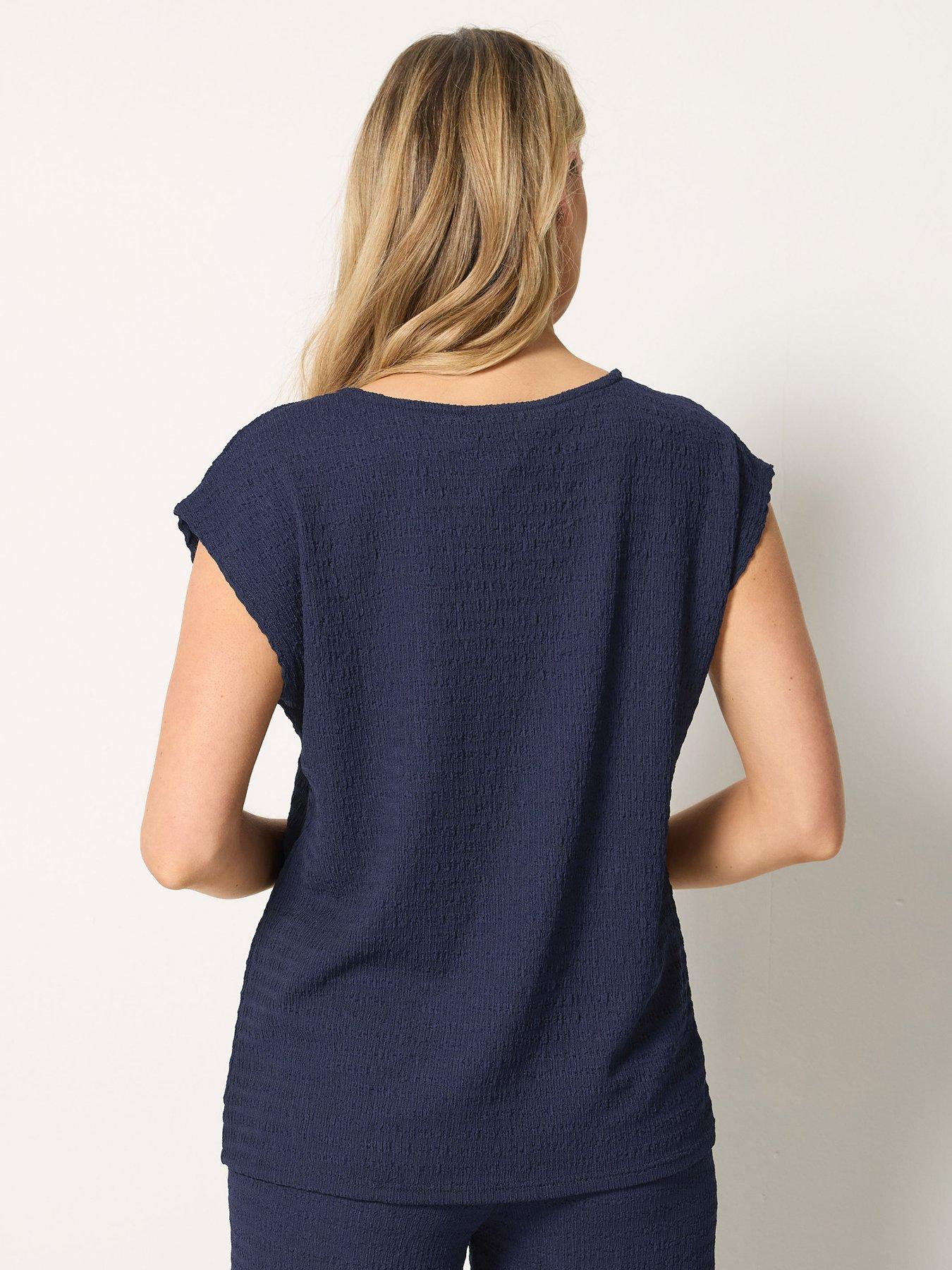 long-tall-sally-bubble-textured-sleeve-t-shirt-bluestillFront