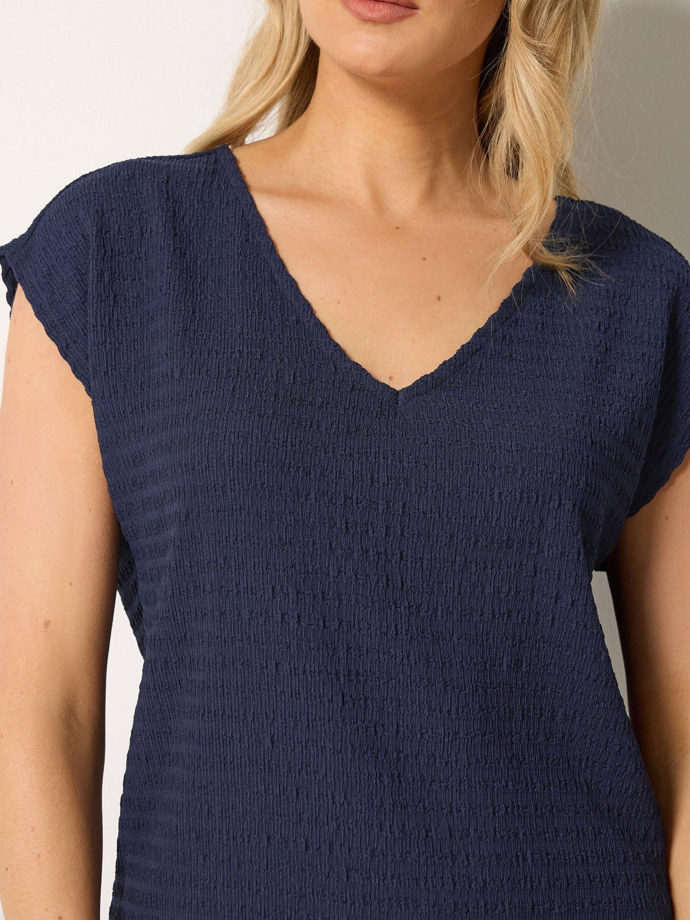 long-tall-sally-bubble-textured-sleeve-t-shirt-blueoutfit