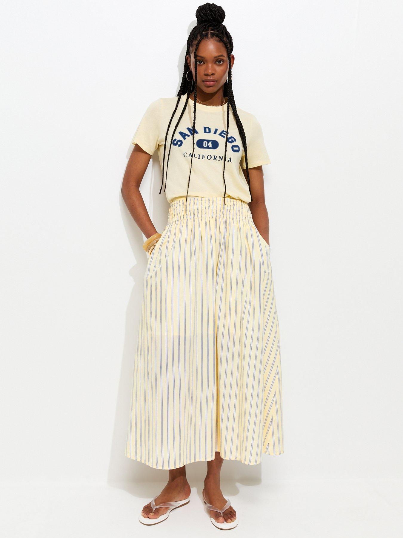 Image 1 of 5 of New Look Striped Midi Skirt - Yellow