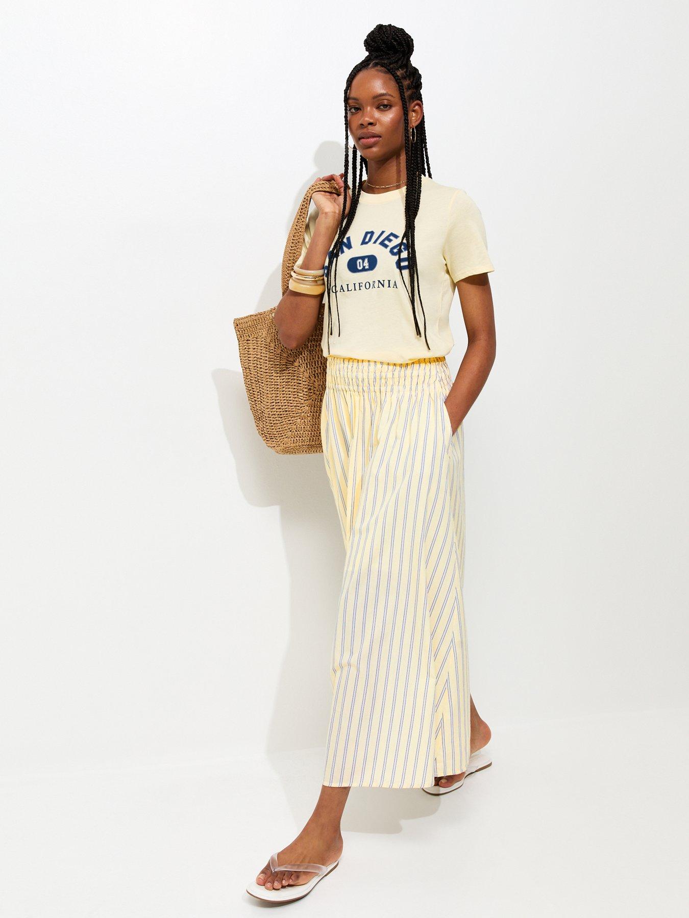Image 3 of 5 of New Look Striped Midi Skirt - Yellow