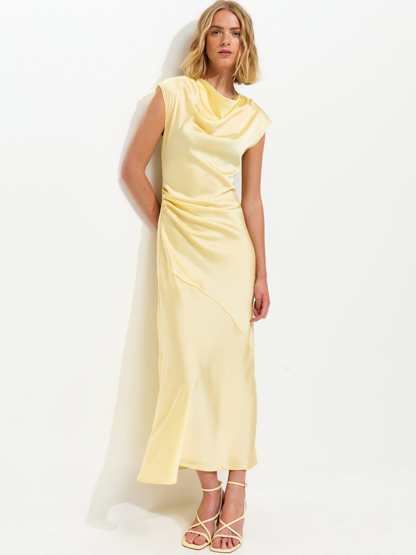New Look Relaxed Satin Cowl Neck Midi Dress - Yellow