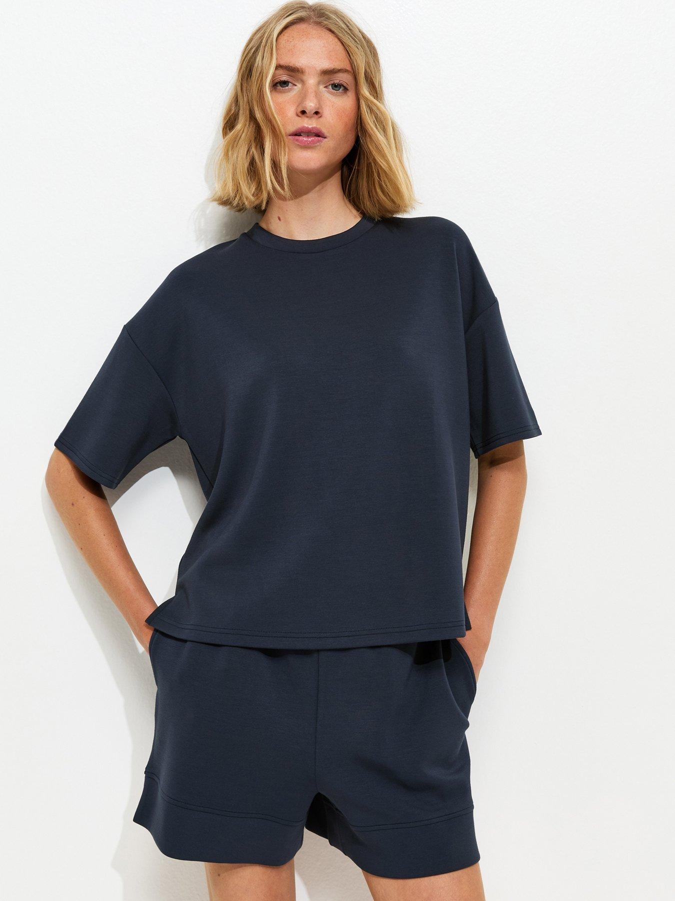 Image 1 of 7 of New Look Premium Navy Co-Ord Jersey Shorts - Blue