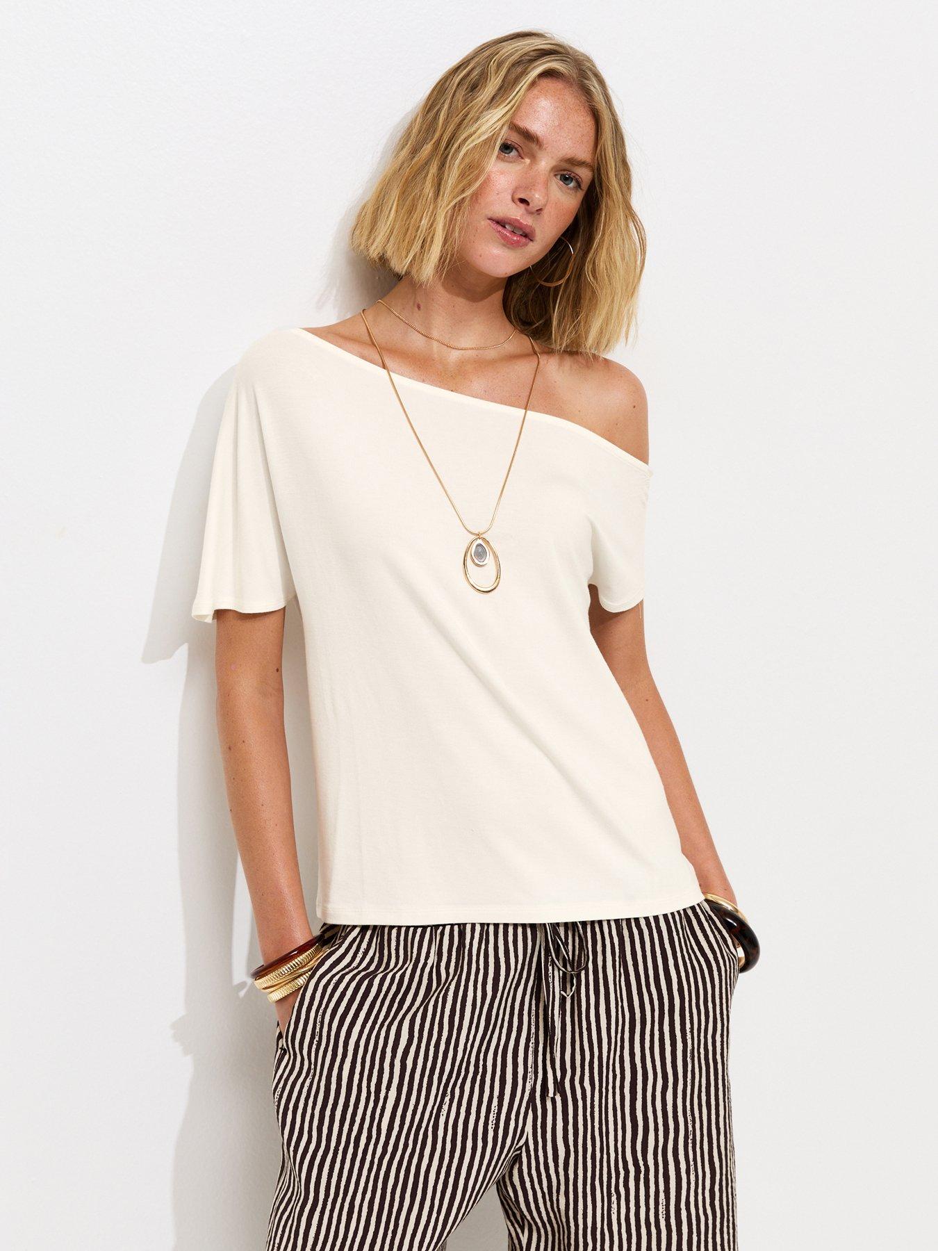 Image 1 of 6 of New Look Jersey Off The Shoulder Top - Cream