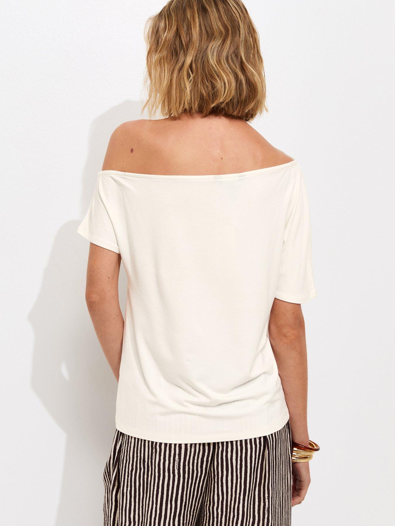 Image 2 of 6 of New Look Jersey Off The Shoulder Top - Cream